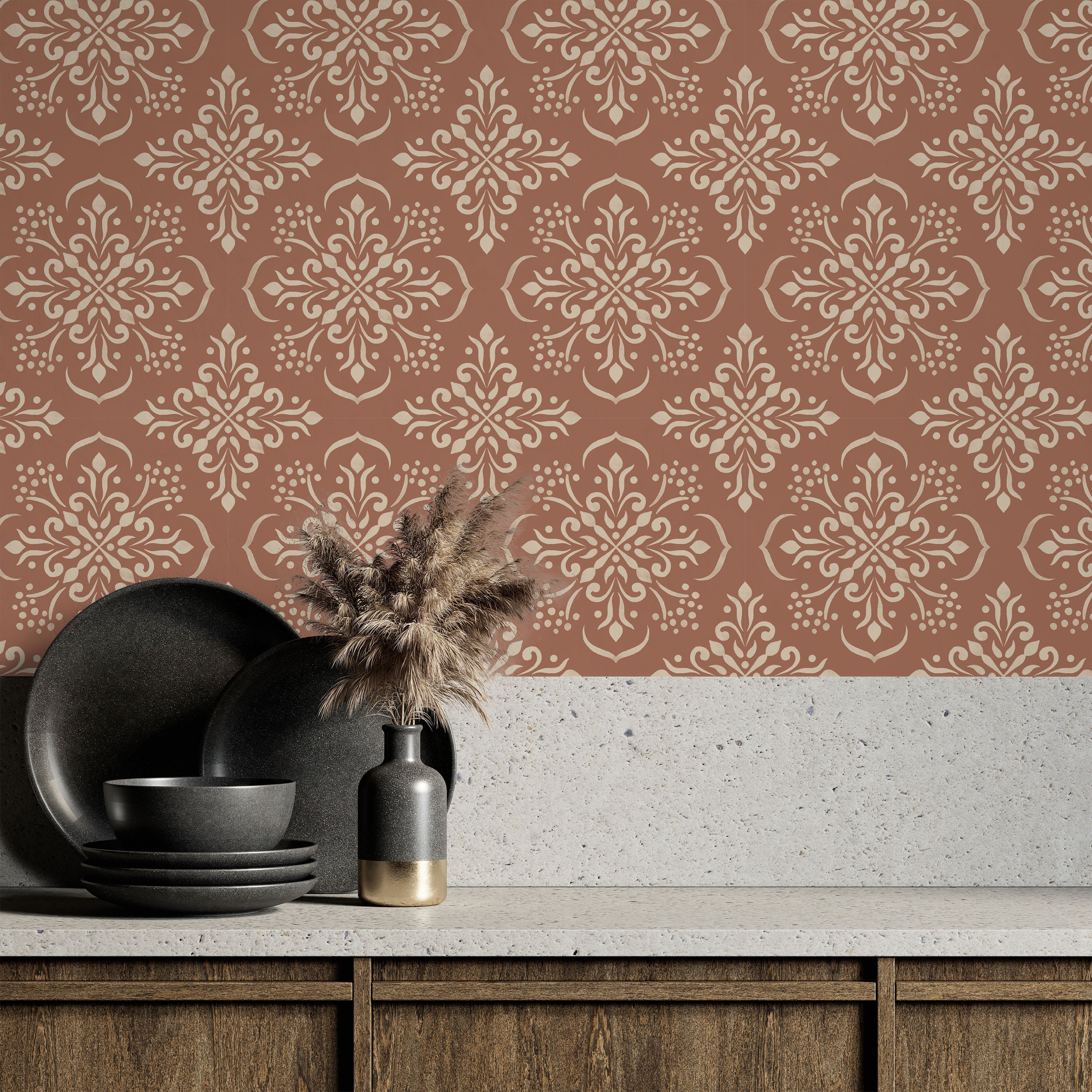 Aurora Mandala Peel and Stick Wallpaper, Removable Wallpaper, Traditional Wallpaper - Coffee Cream | DeccoPrint