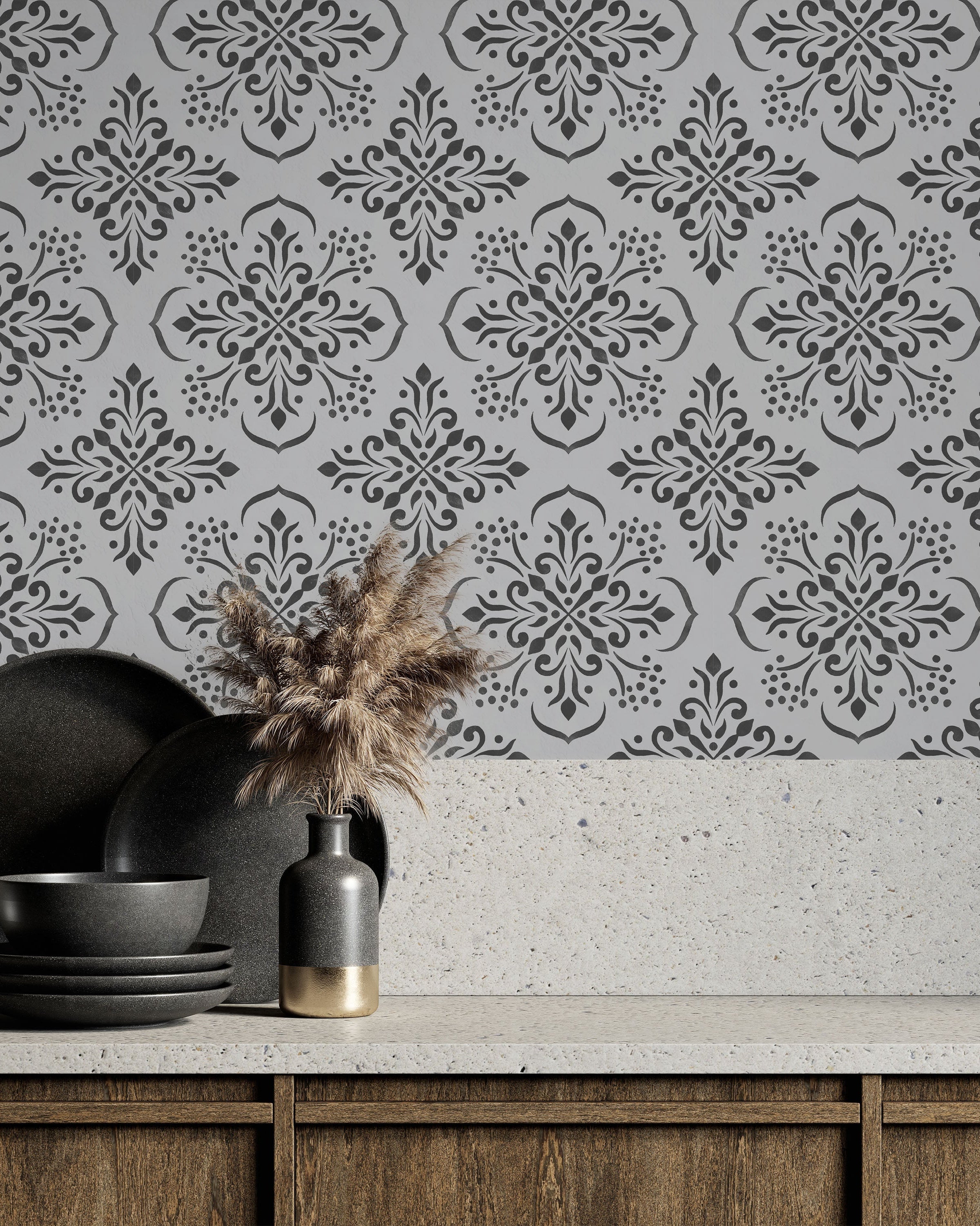 Aurora Mandala Peel and Stick Wallpaper, Removable Wallpaper, Traditional Wallpaper - Gray | DeccoPrint