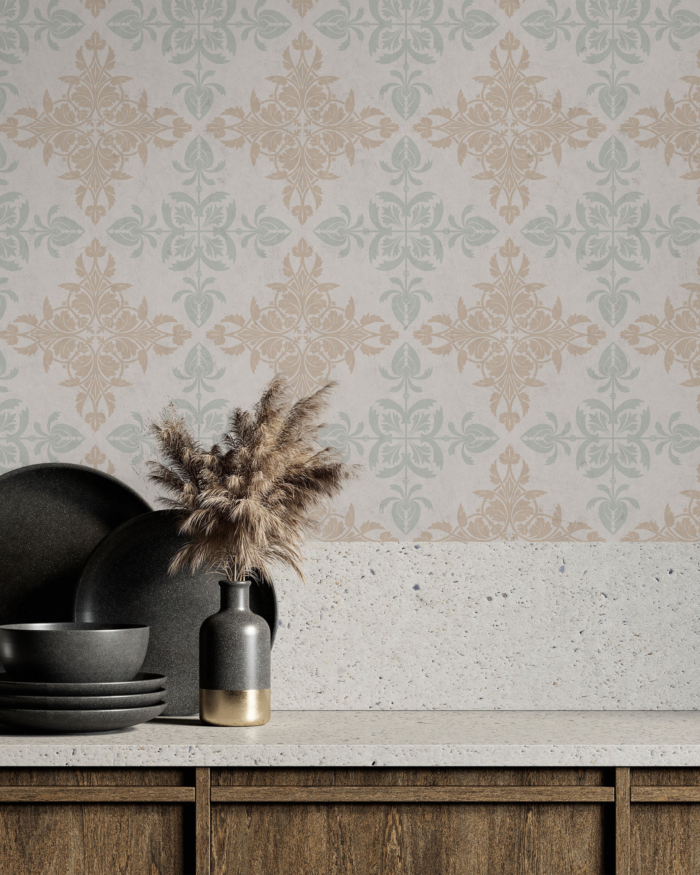 Christopher Dresser x Decorative Symmetry Peel and Stick Wallpaper, Removable Wallpaper, Traditional Wallpaper - Faded Blue | DeccoPrint