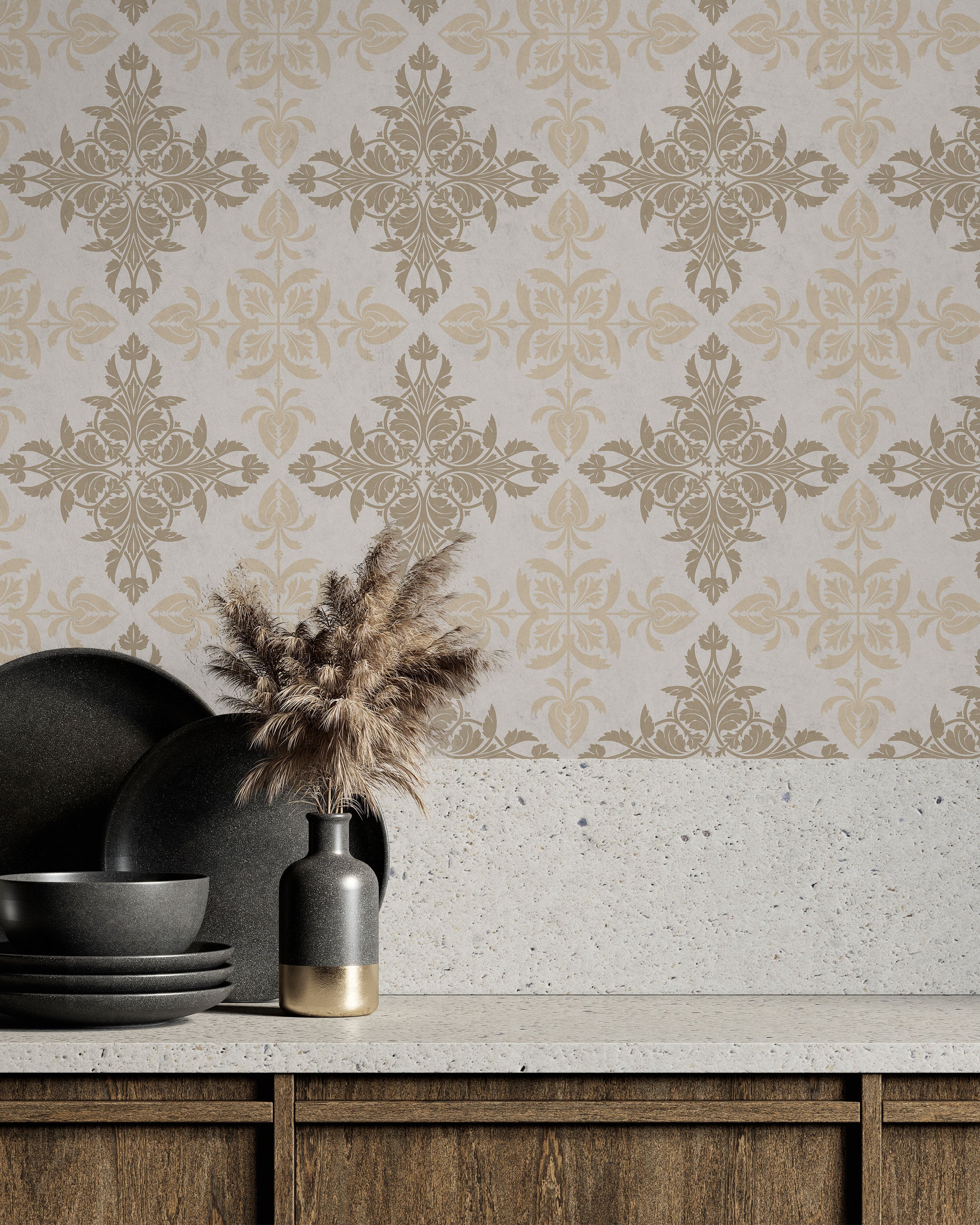 Christopher Dresser x Decorative Symmetry Peel and Stick Wallpaper, Removable Wallpaper, Traditional Wallpaper - Warm Beige | DeccoPrint