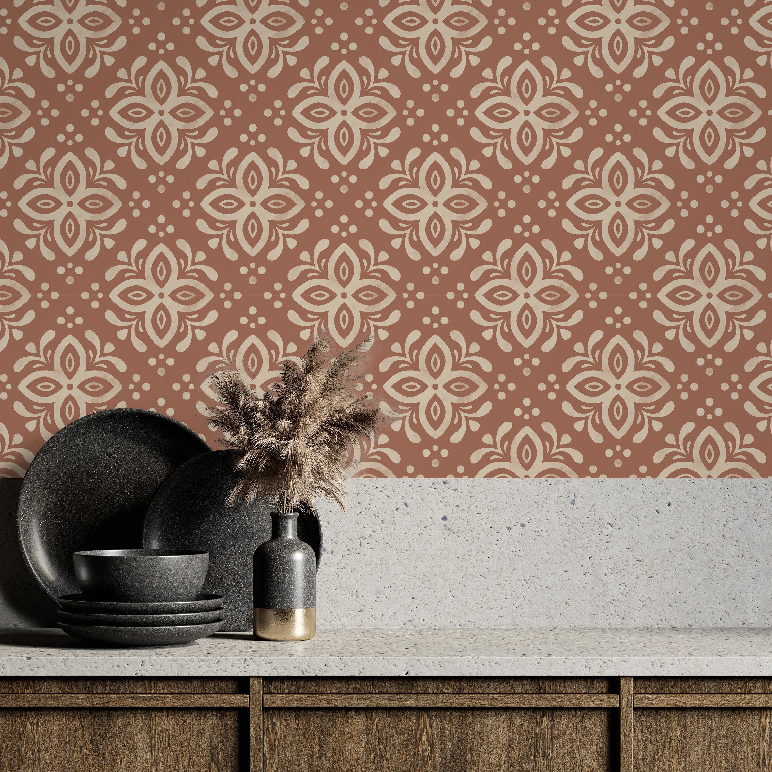 Euforia Mandala Peel and Stick Wallpaper, Removable Wallpaper, Traditional Wallpaper - Coffee Cream | DeccoPrint