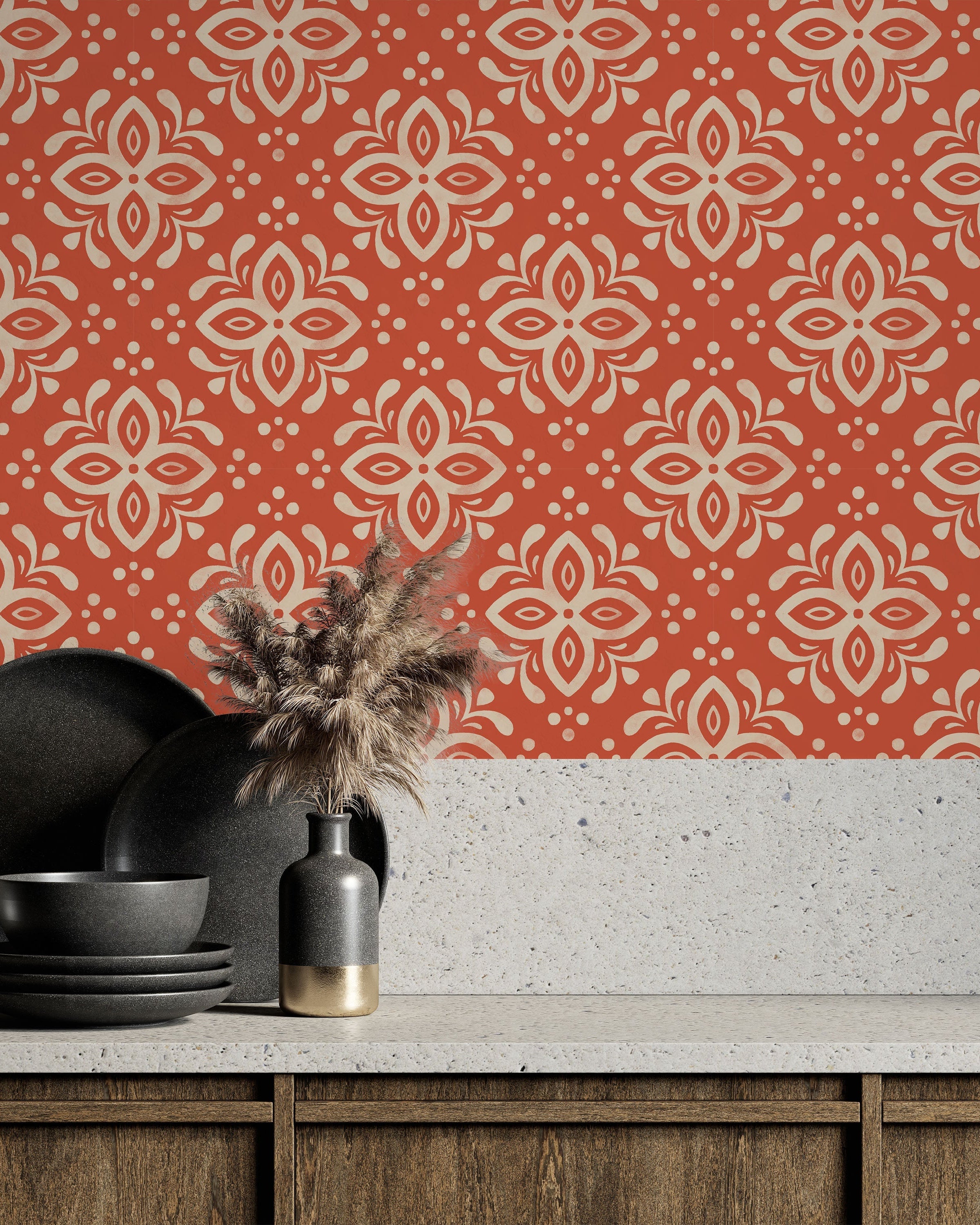 Euforia Mandala Peel and Stick Wallpaper, Removable Wallpaper, Traditional Wallpaper - Desert Clay | DeccoPrint