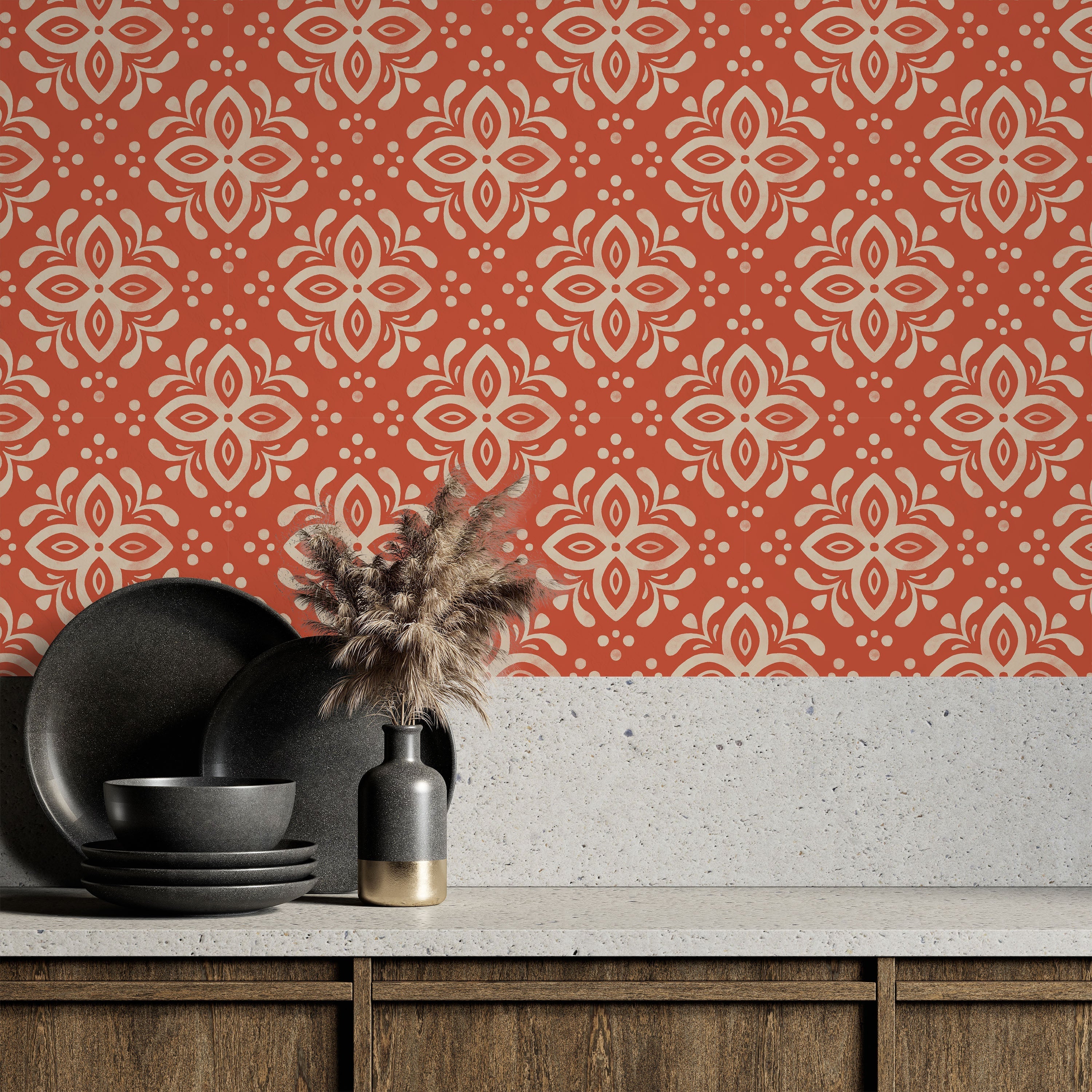 Euforia Mandala Peel and Stick Wallpaper, Removable Wallpaper, Traditional Wallpaper - Desert Clay | DeccoPrint