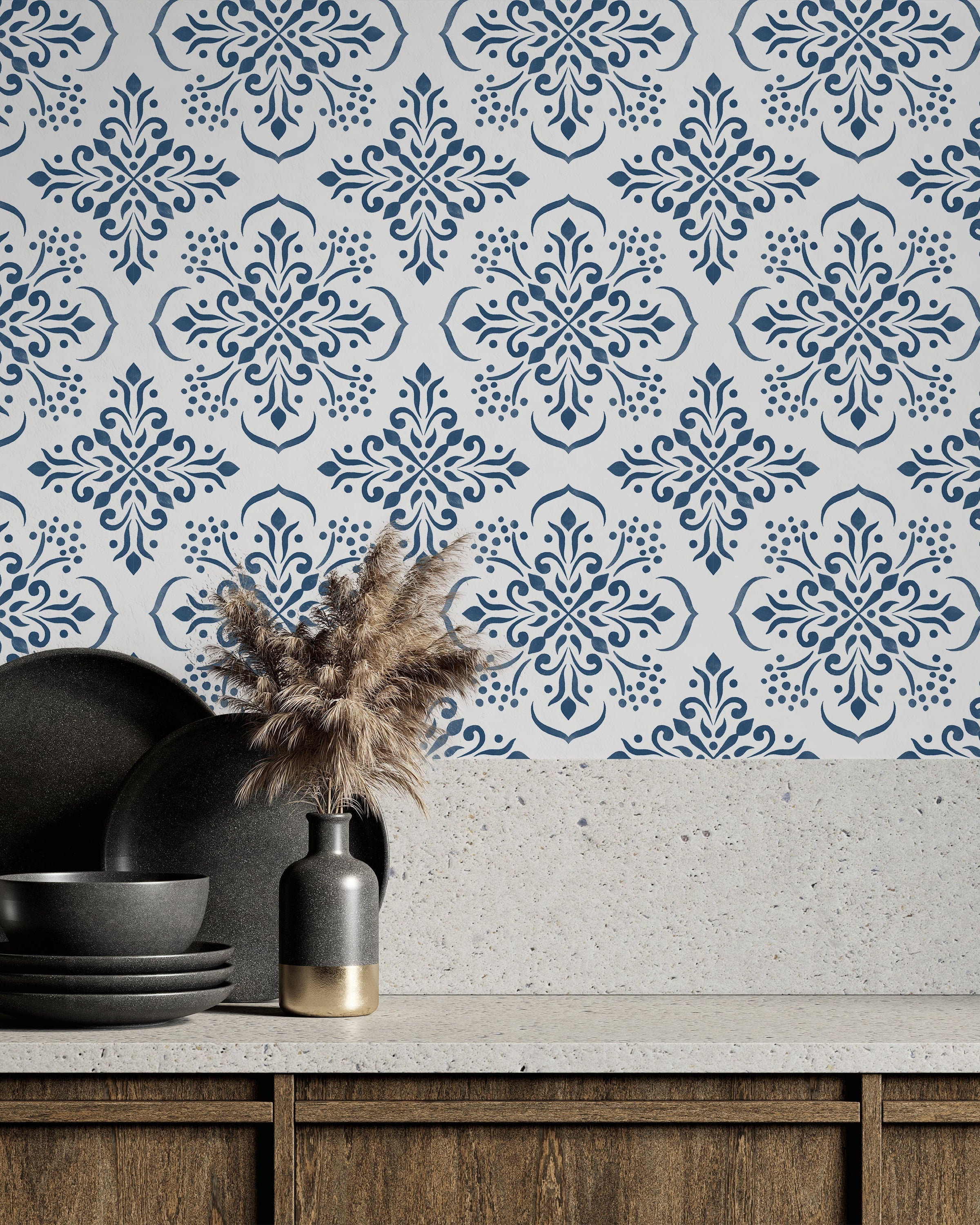 Aurora Mandala Peel and Stick Wallpaper, Removable Wallpaper, Traditional Wallpaper - Blue | DeccoPrint