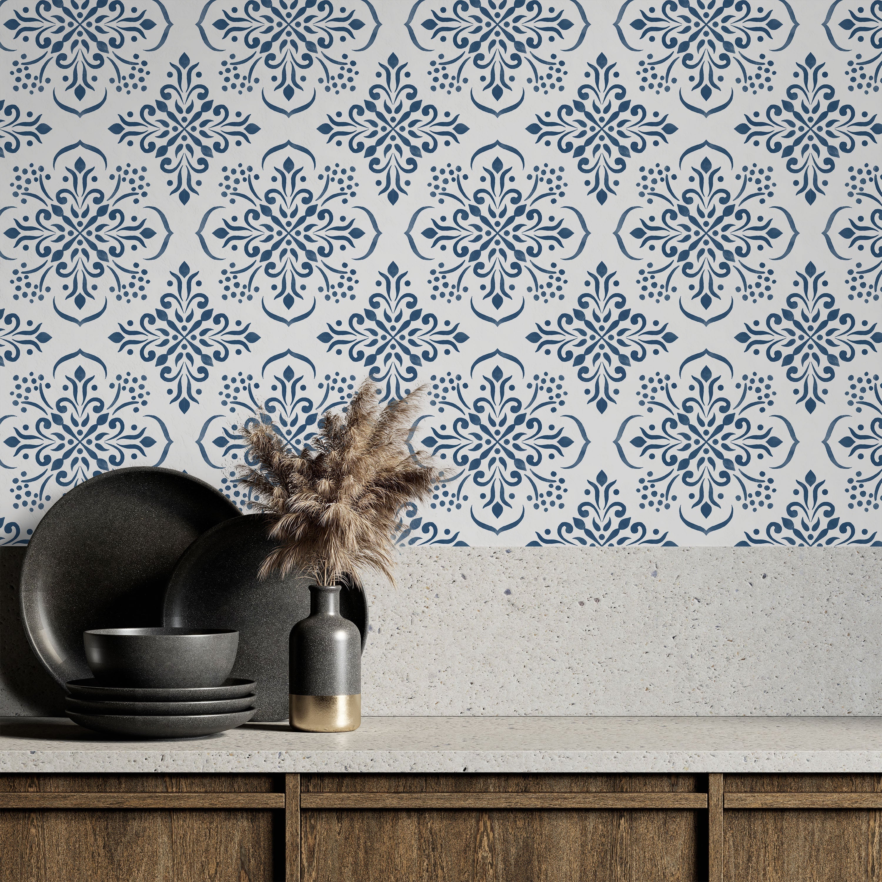 Aurora Mandala Peel and Stick Wallpaper, Removable Wallpaper, Traditional Wallpaper - Blue | DeccoPrint
