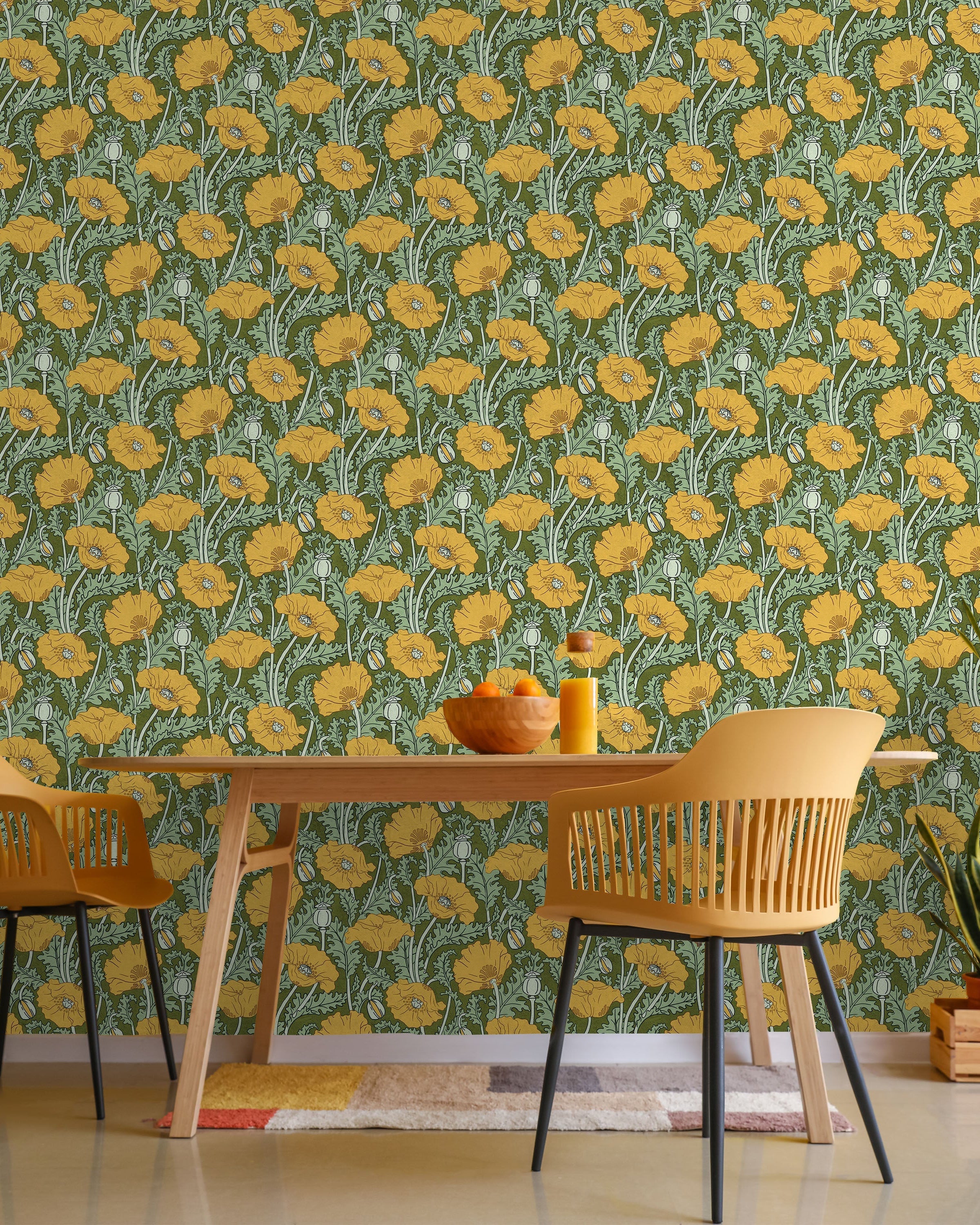 Maurice Pillard Verneuil x Poppy Peel and Stick Wallpaper, Removable Wallpaper, Traditional Wallpaper - Lush Green | DeccoPrint