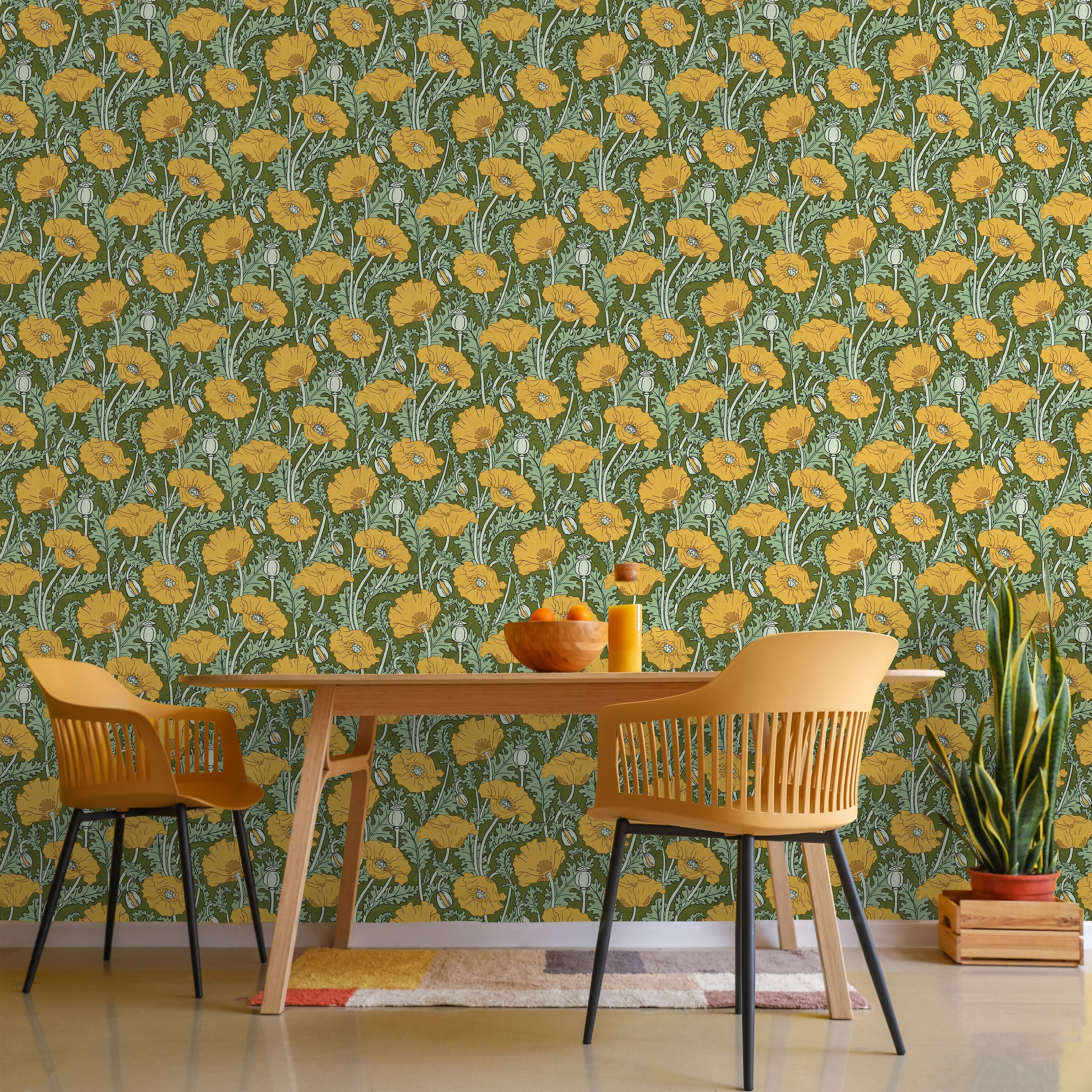 Maurice Pillard Verneuil x Poppy Peel and Stick Wallpaper, Removable Wallpaper, Traditional Wallpaper - Lush Green | DeccoPrint