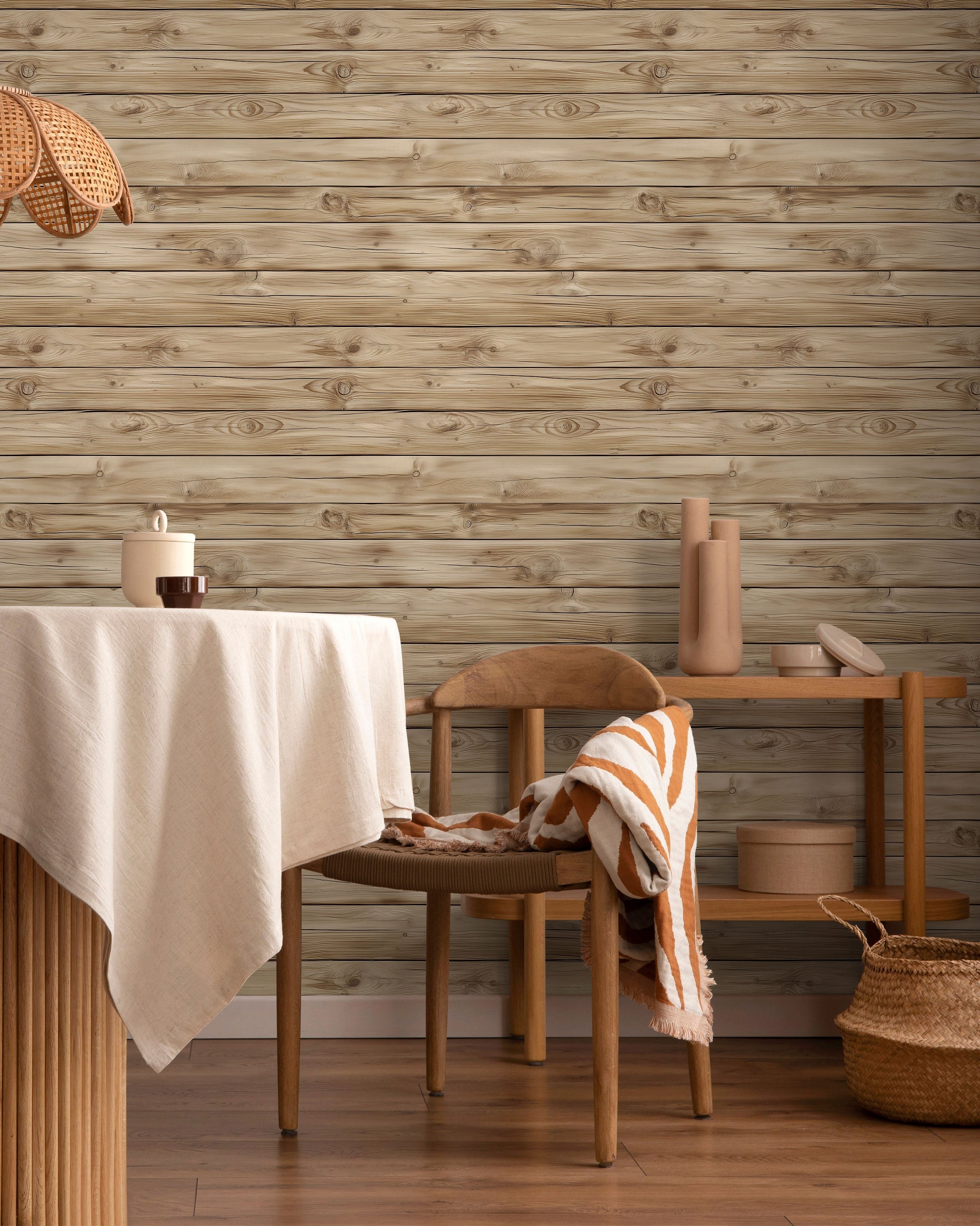Rustic Boards Peel and Stick Wallpaper, Removable Wallpaper, Traditional Wallpaper - Light Oak | DeccoPrint