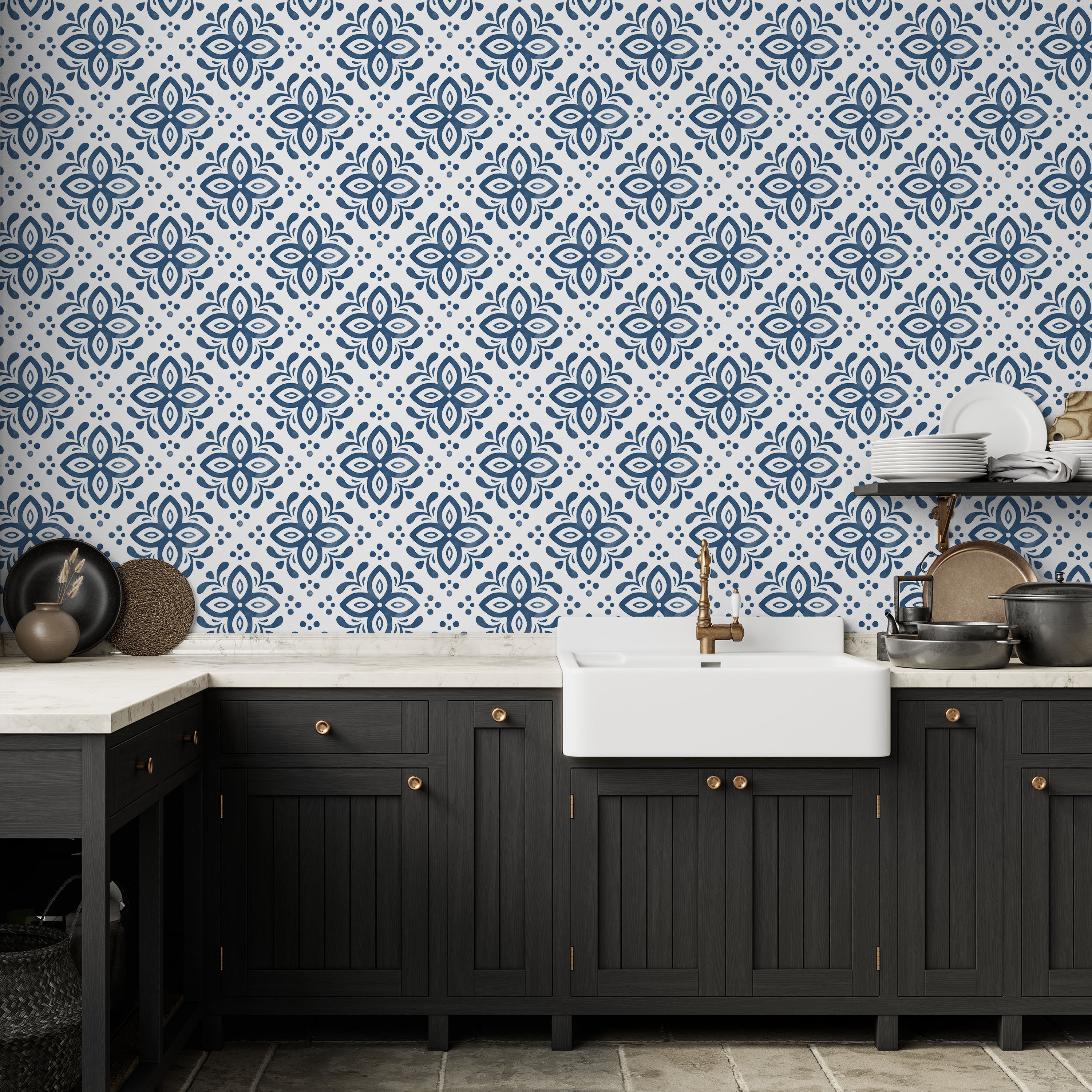 Euforia Mandala Peel and Stick Wallpaper, Removable Wallpaper, Traditional Wallpaper - Blue | DeccoPrint