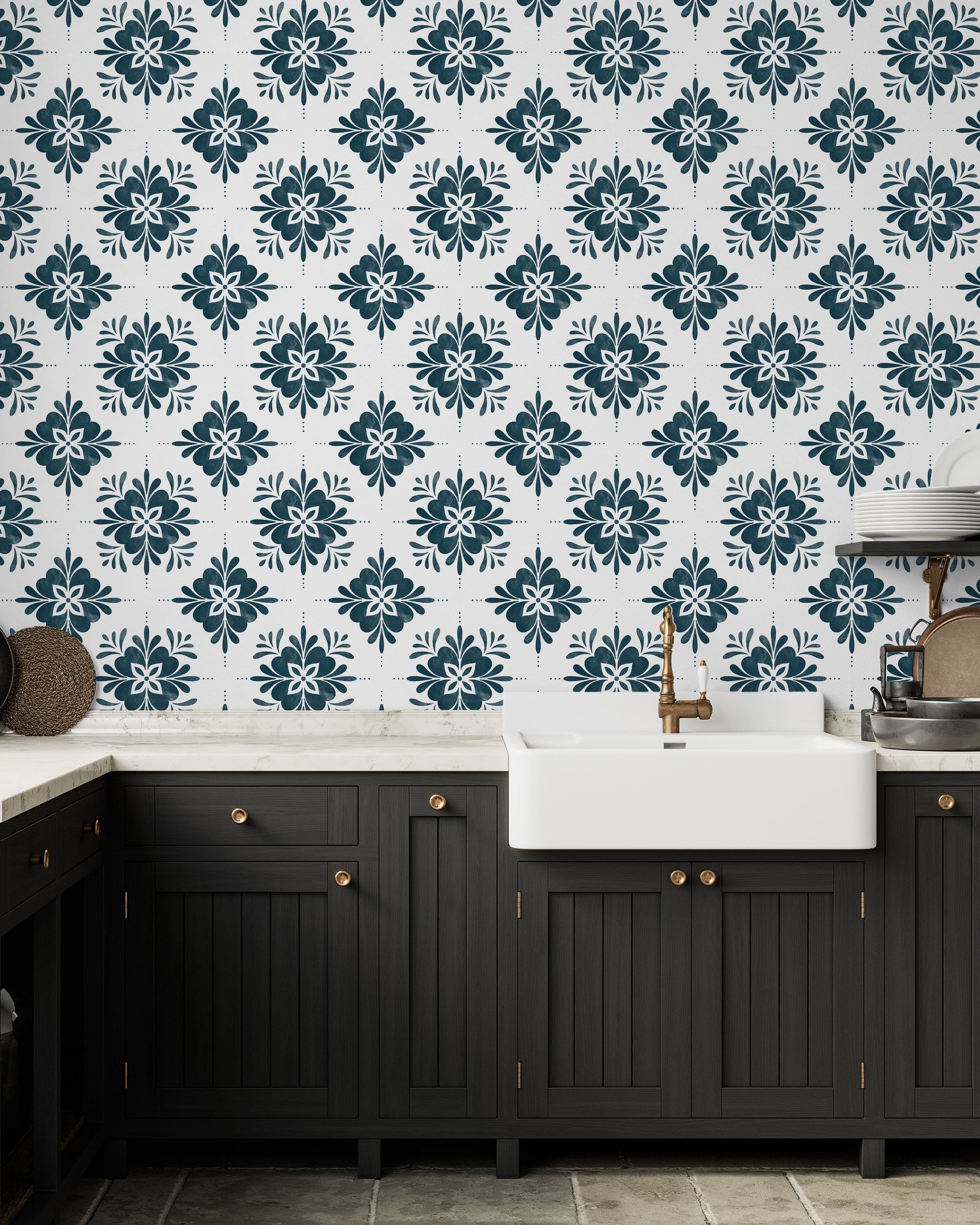 Aria Mandala Peel and Stick Wallpaper, Removable Wallpaper, Traditional Wallpaper - Blue | DeccoPrint