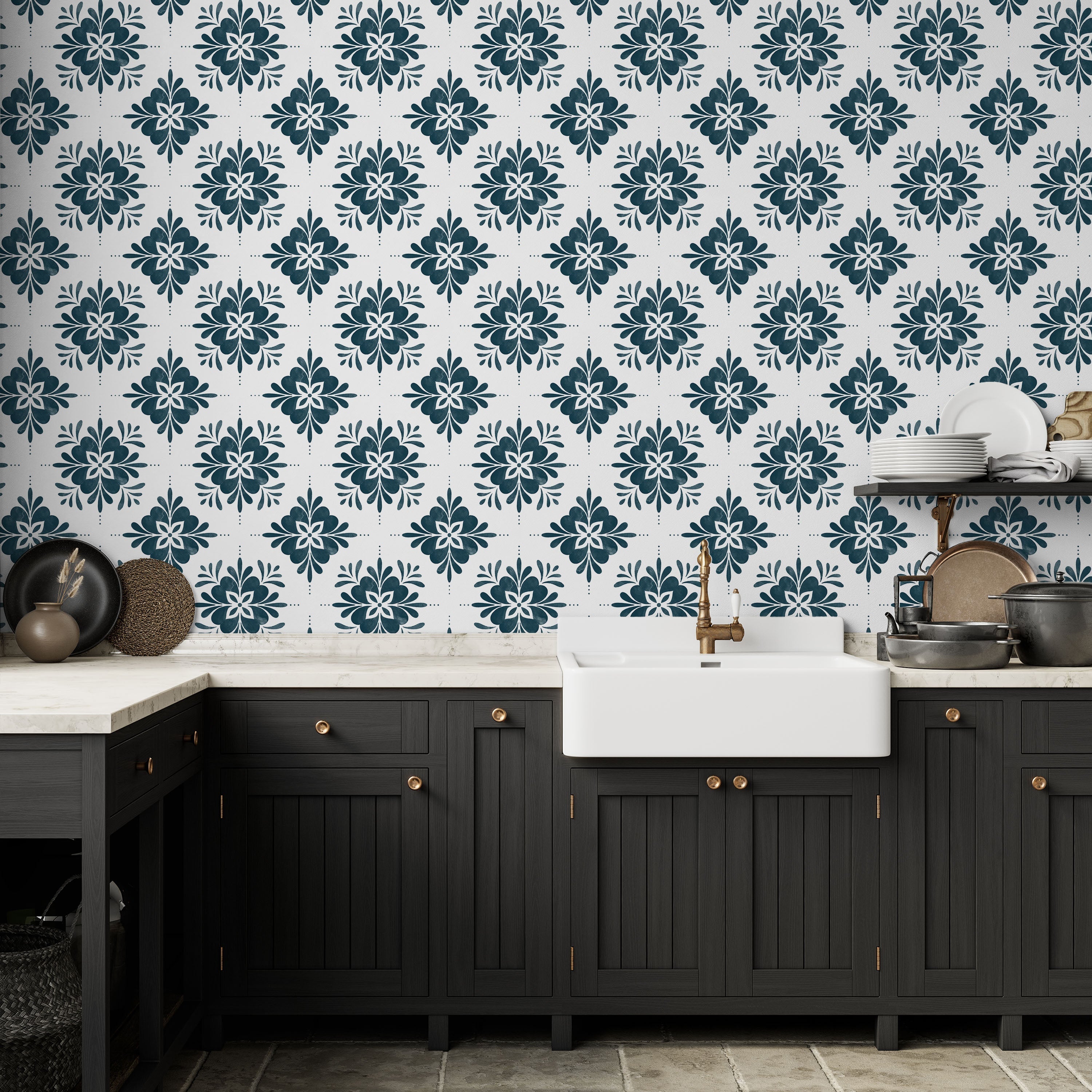 Aria Mandala Peel and Stick Wallpaper, Removable Wallpaper, Traditional Wallpaper - Blue | DeccoPrint