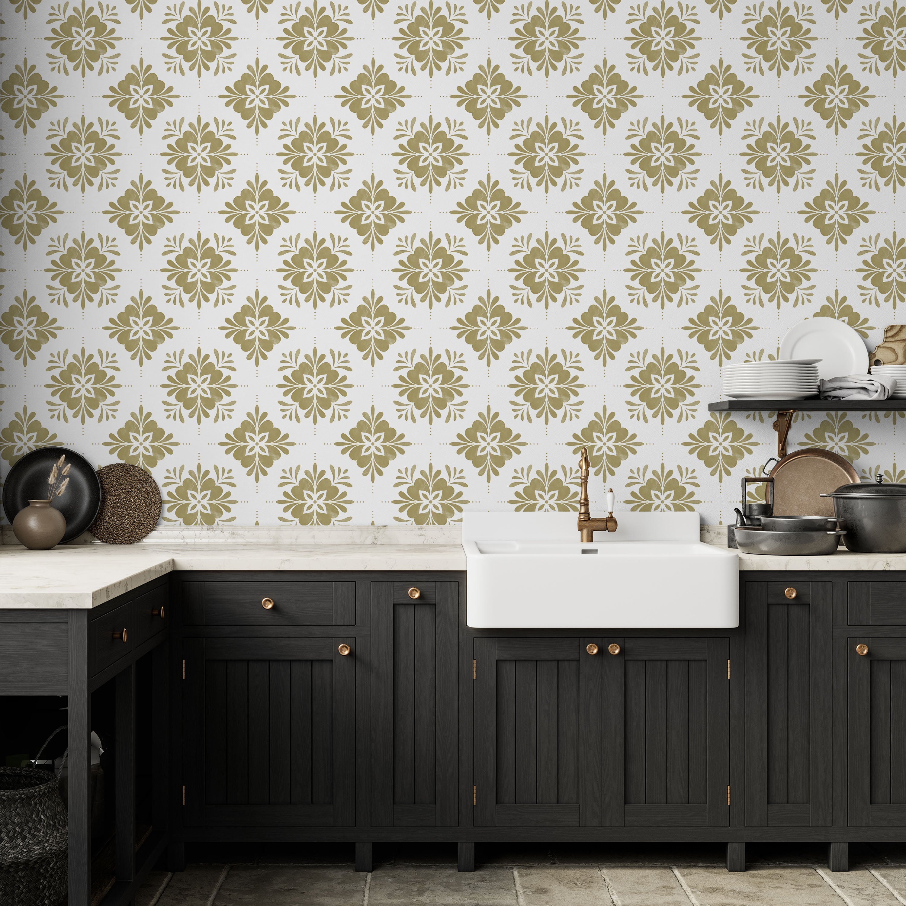 Aria Mandala Peel and Stick Wallpaper, Removable Wallpaper, Traditional Wallpaper - Beige | DeccoPrint