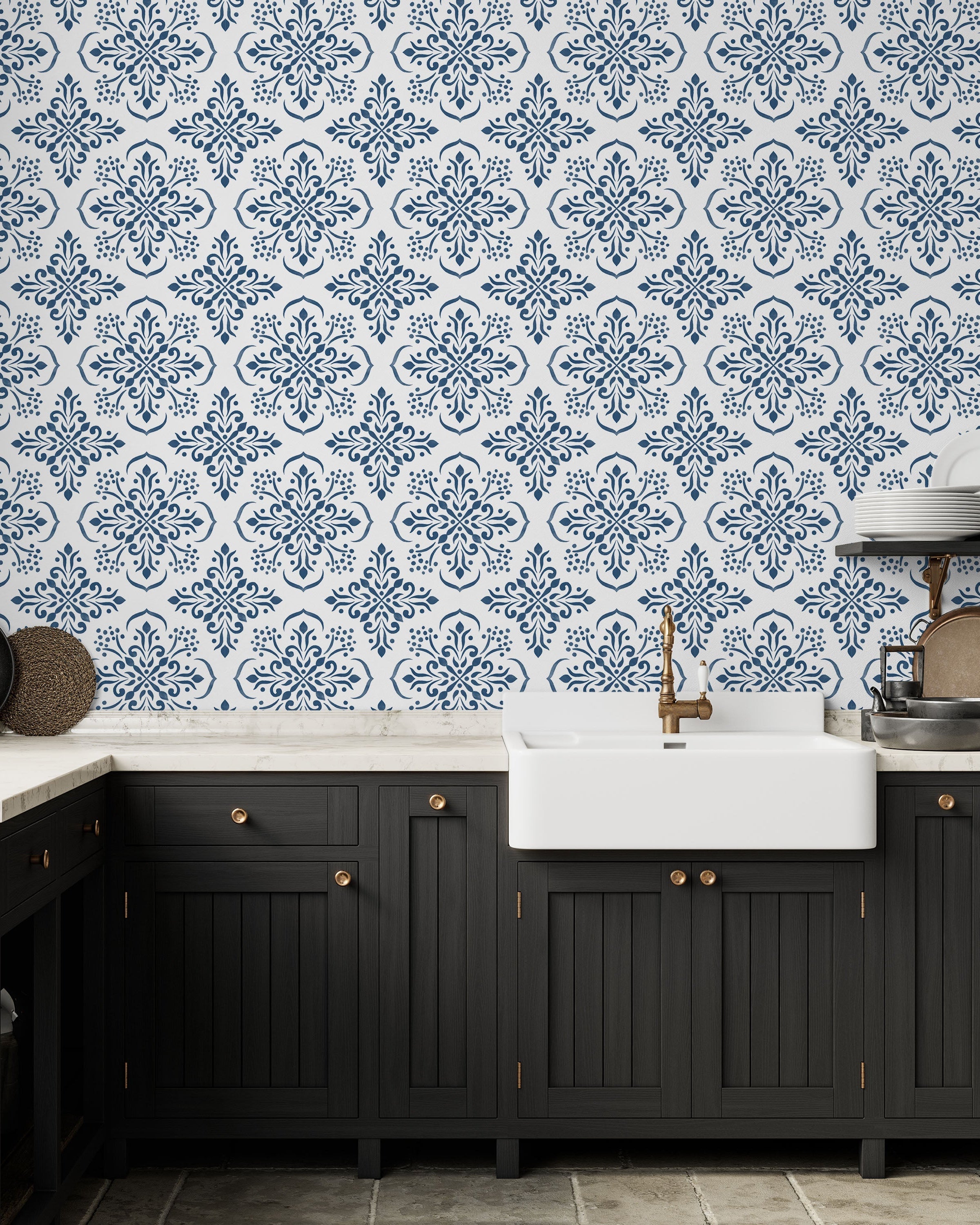 Aurora Mandala Peel and Stick Wallpaper, Removable Wallpaper, Traditional Wallpaper - Blue | DeccoPrint