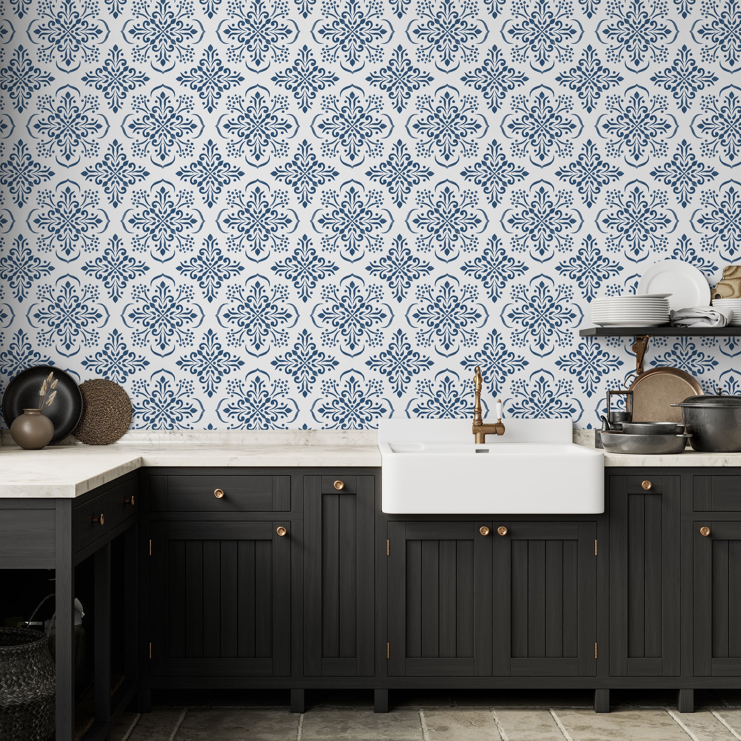 Aurora Mandala Peel and Stick Wallpaper, Removable Wallpaper, Traditional Wallpaper - Blue | DeccoPrint