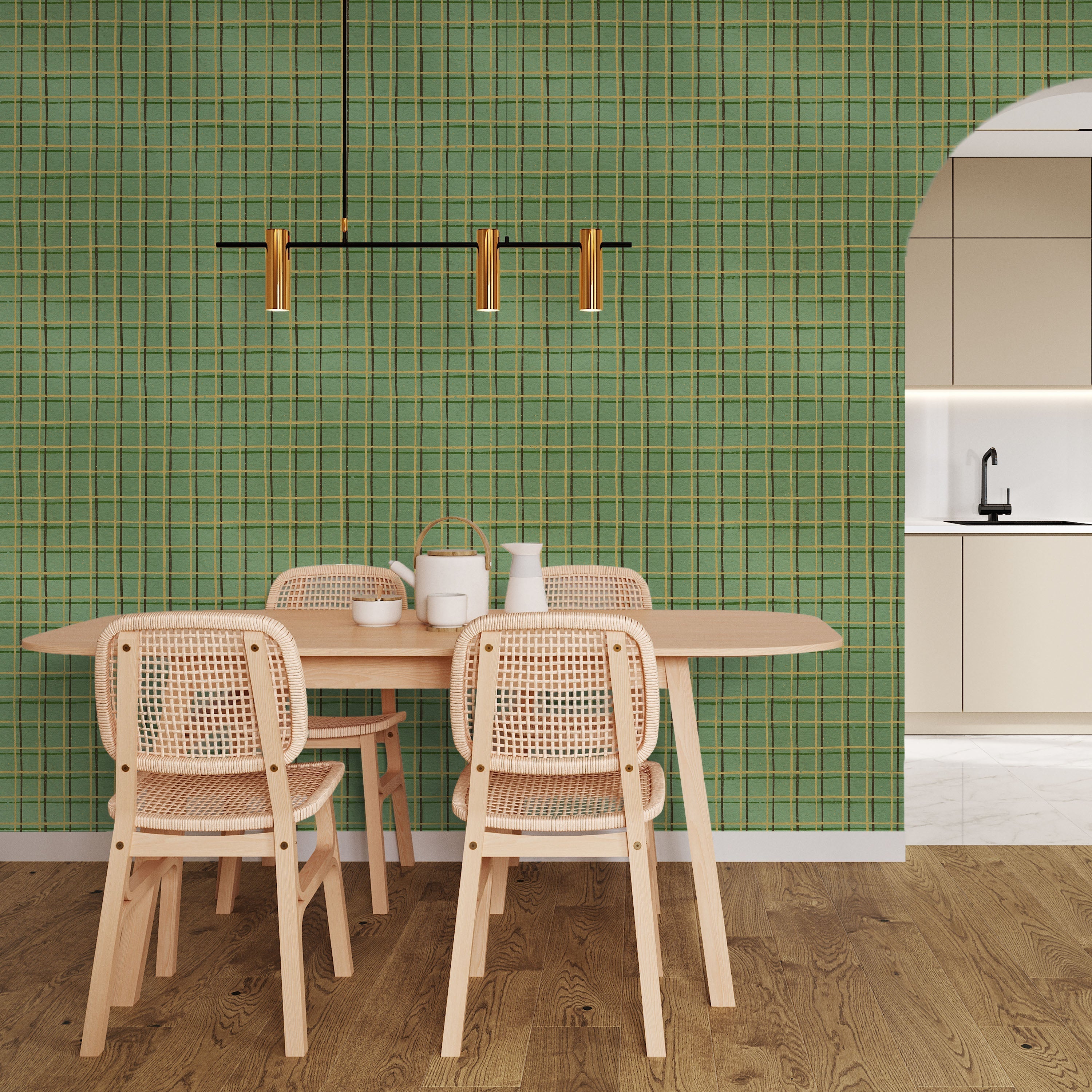 Furuya Korin x Korin Zen Grid Peel and Stick Wallpaper, Removable Wallpaper, Traditional Wallpaper - Light Sage | DeccoPrint