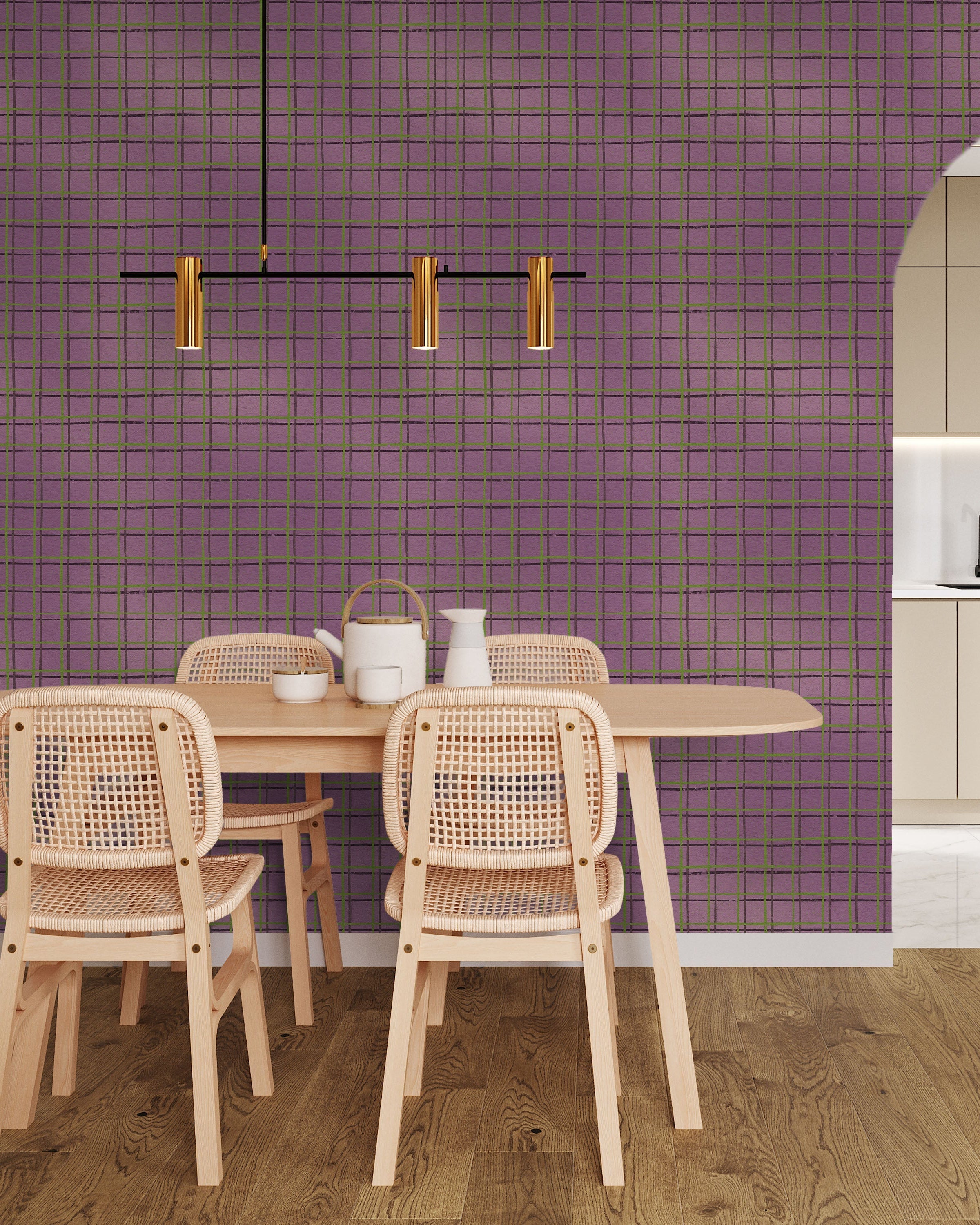 Furuya Korin x Korin Zen Grid Peel and Stick Wallpaper, Removable Wallpaper, Traditional Wallpaper - Dusty Lilac | DeccoPrint