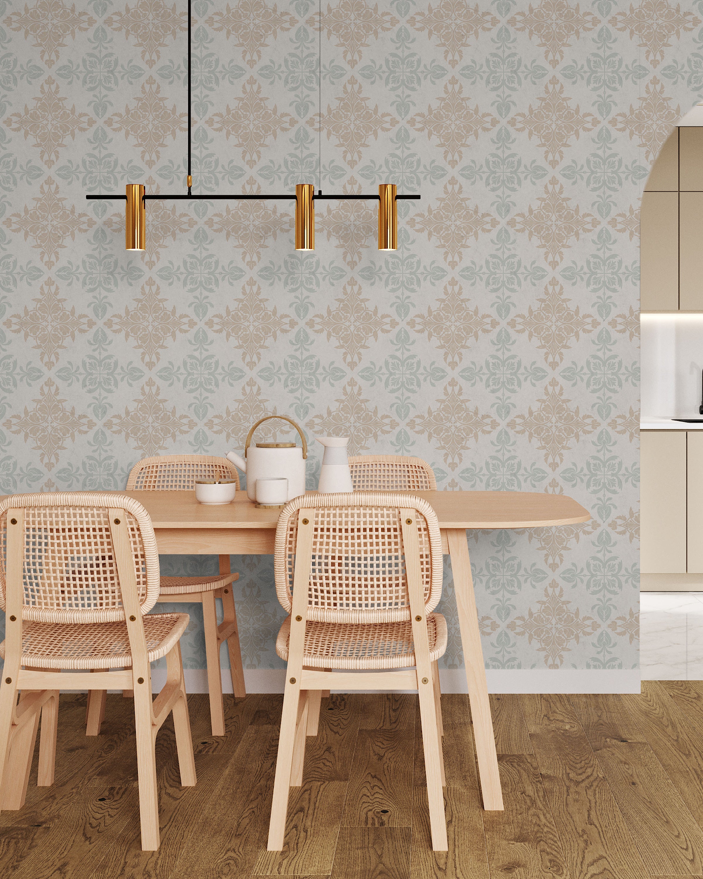 Christopher Dresser x Decorative Symmetry Peel and Stick Wallpaper, Removable Wallpaper, Traditional Wallpaper - Faded Blue | DeccoPrint