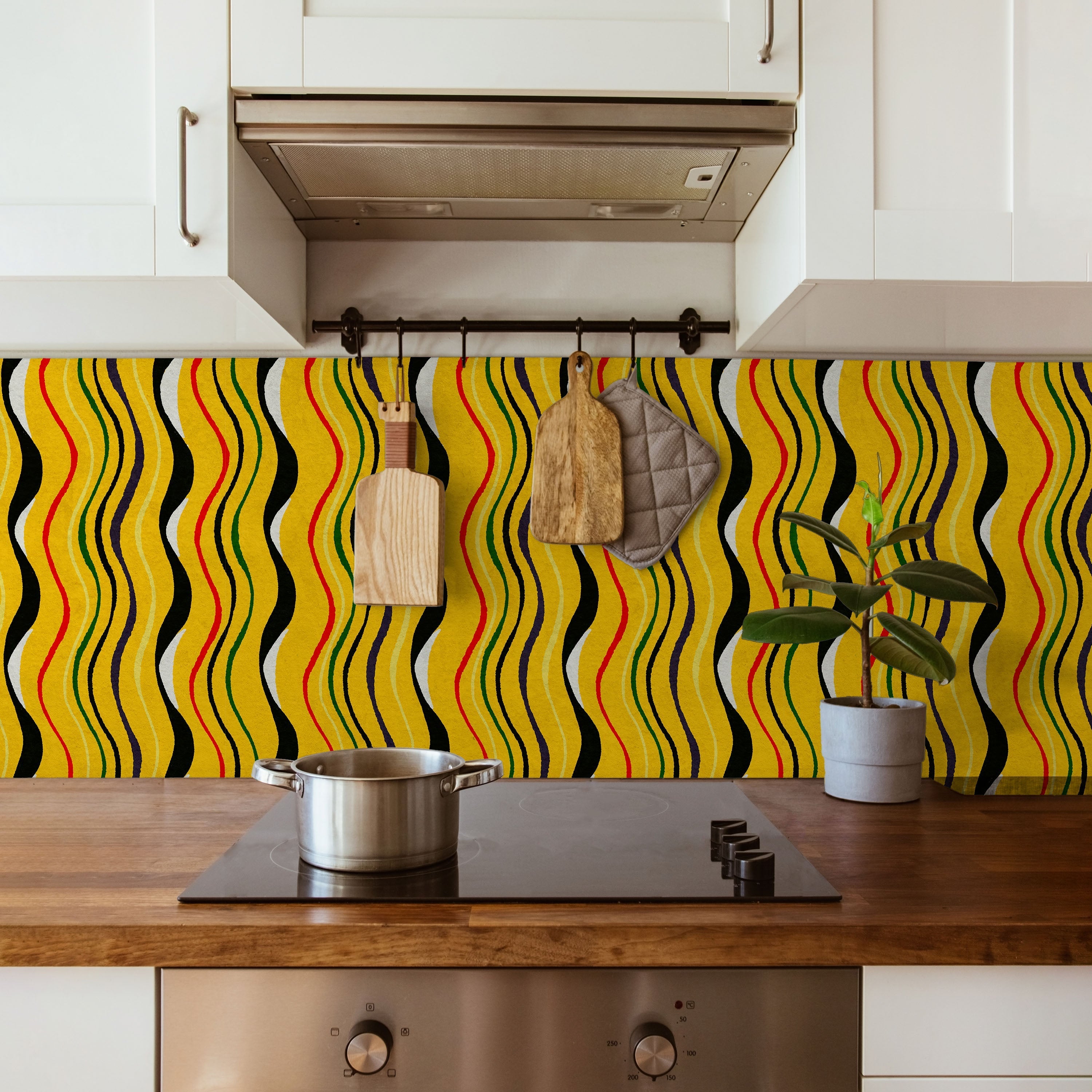 Furuya Korin x Korin Waves Peel and Stick Wallpaper, Removable Wallpaper, Traditional Wallpaper - Amber Yellow | DeccoPrint