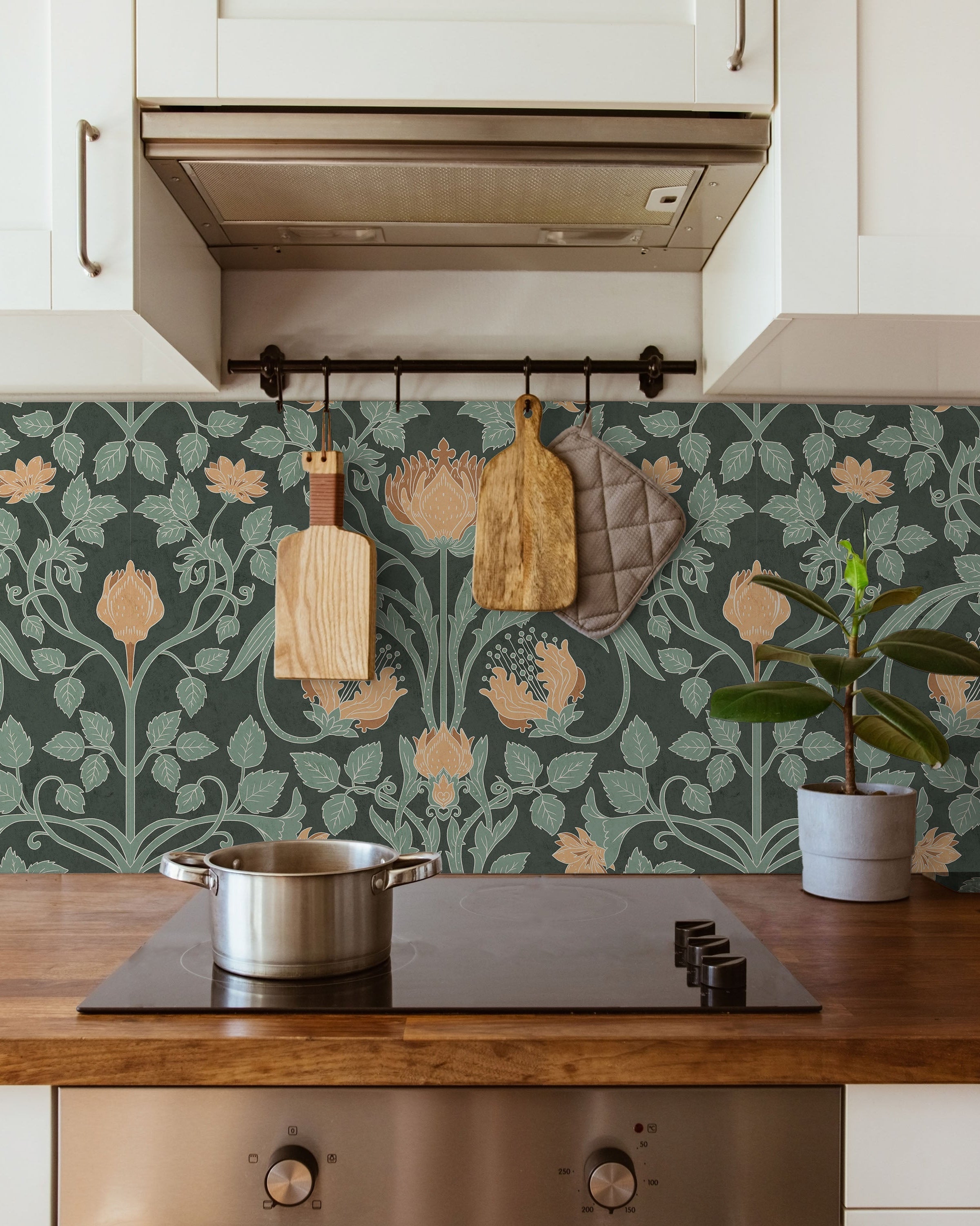 Art Nouveau Peel and Stick Wallpaper, Removable Wallpaper, Traditional Wallpaper - Forest Green | DeccoPrint