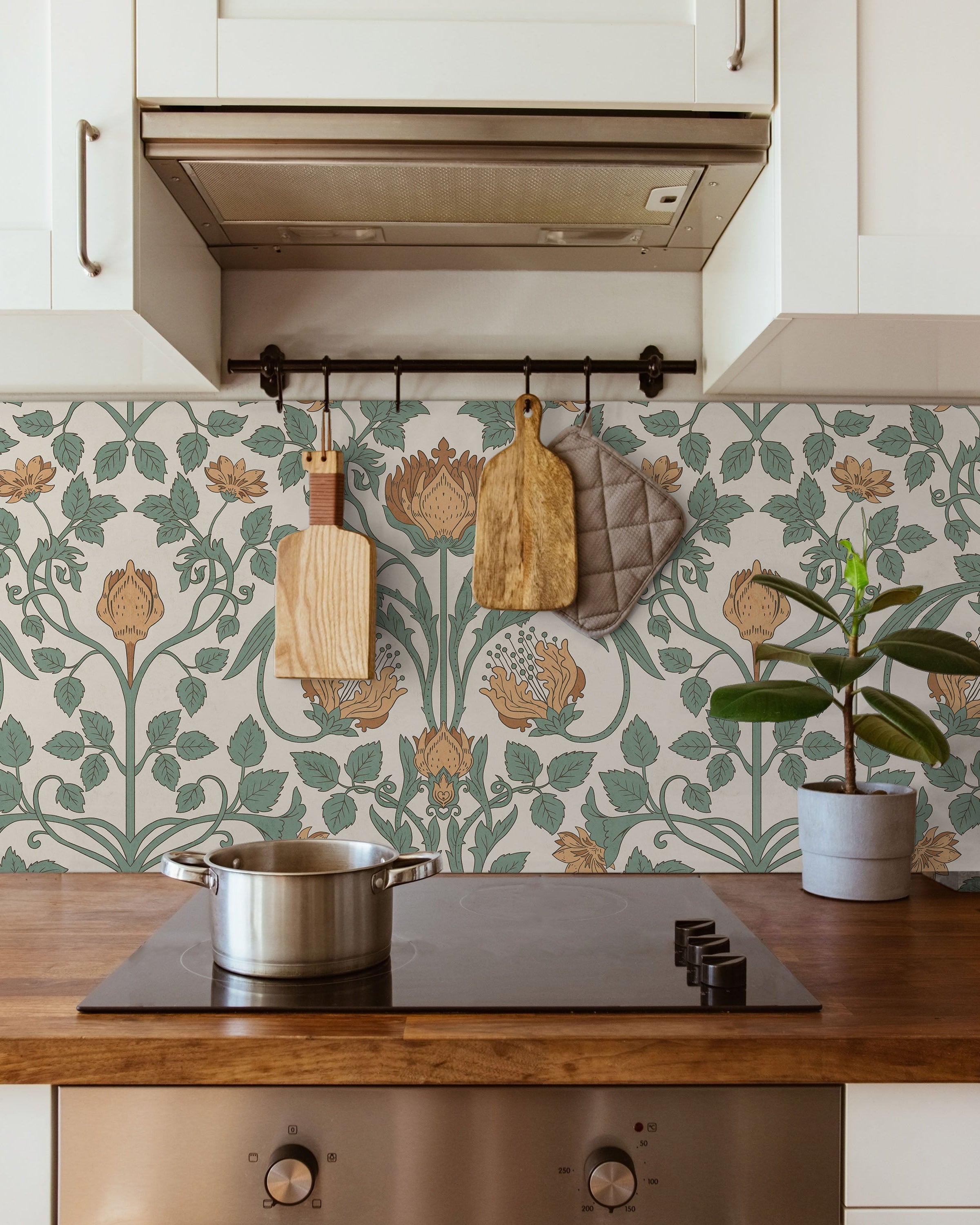 Art Nouveau Peel and Stick Wallpaper, Removable Wallpaper, Traditional Wallpaper - Amber Beige | DeccoPrint