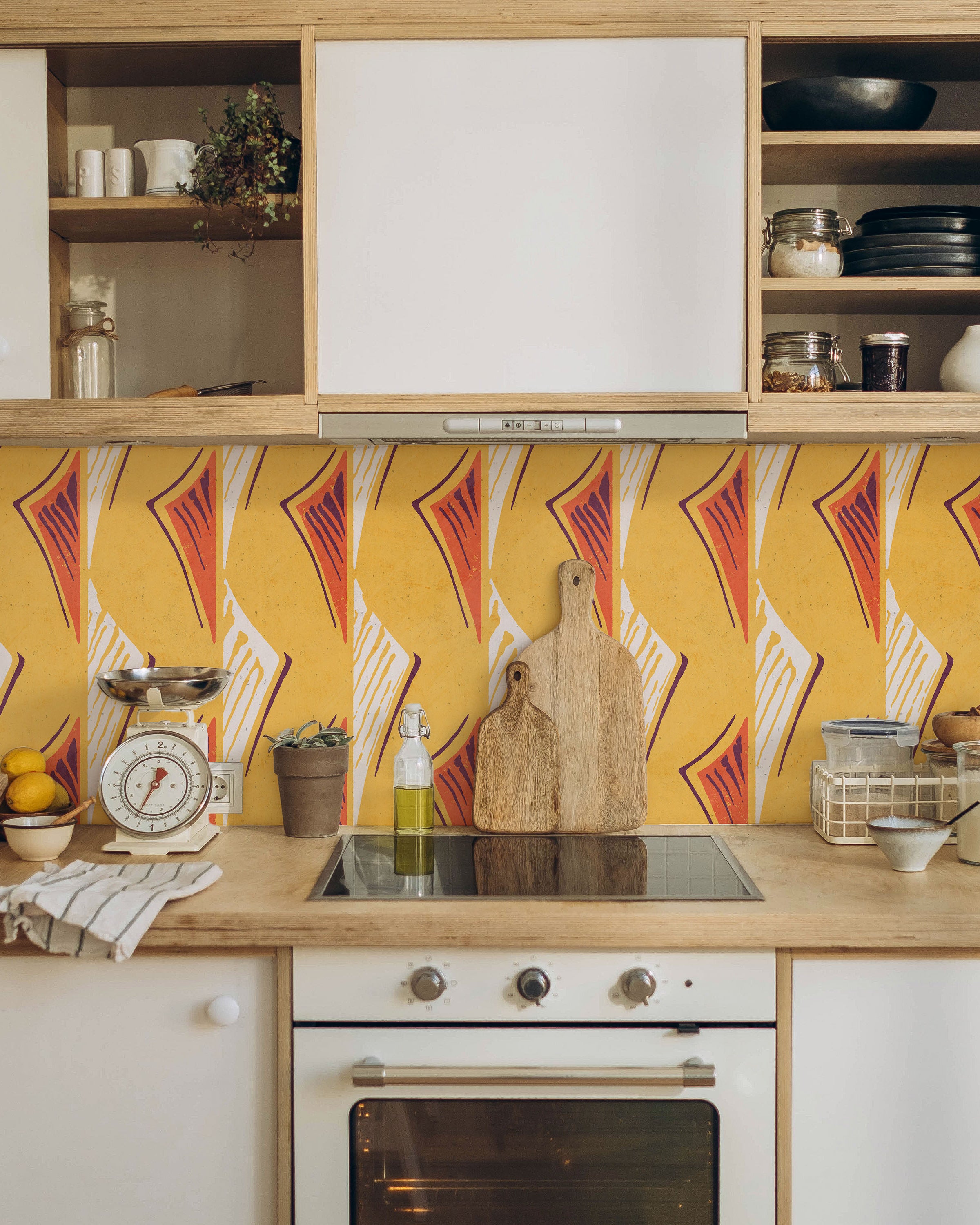 Furuya Korin x Dancing Fans Peel and Stick Wallpaper, Removable Wallpaper, Traditional Wallpaper - Light Orange | DeccoPrint