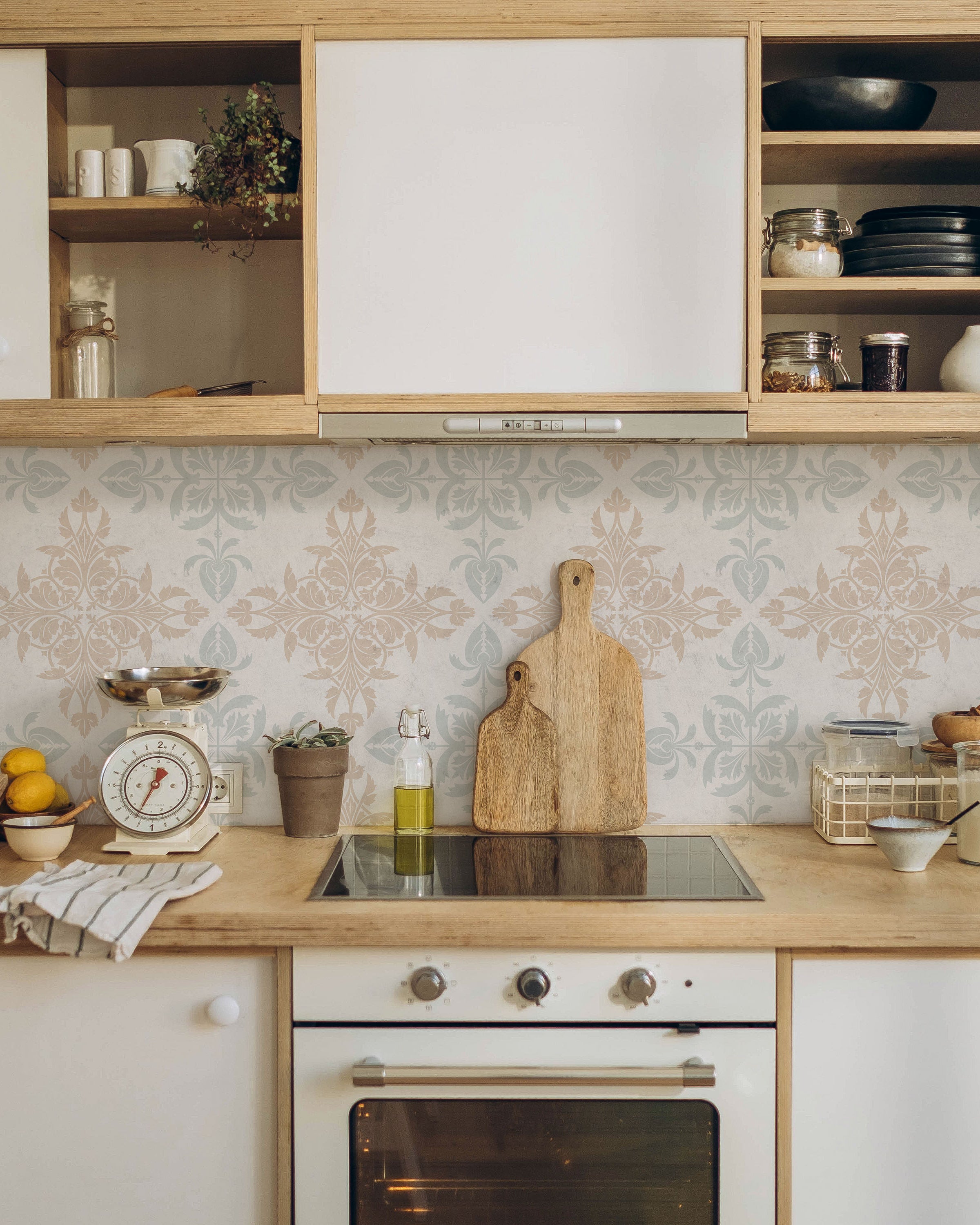 Christopher Dresser x Decorative Symmetry Peel and Stick Wallpaper, Removable Wallpaper, Traditional Wallpaper - Faded Blue | DeccoPrint