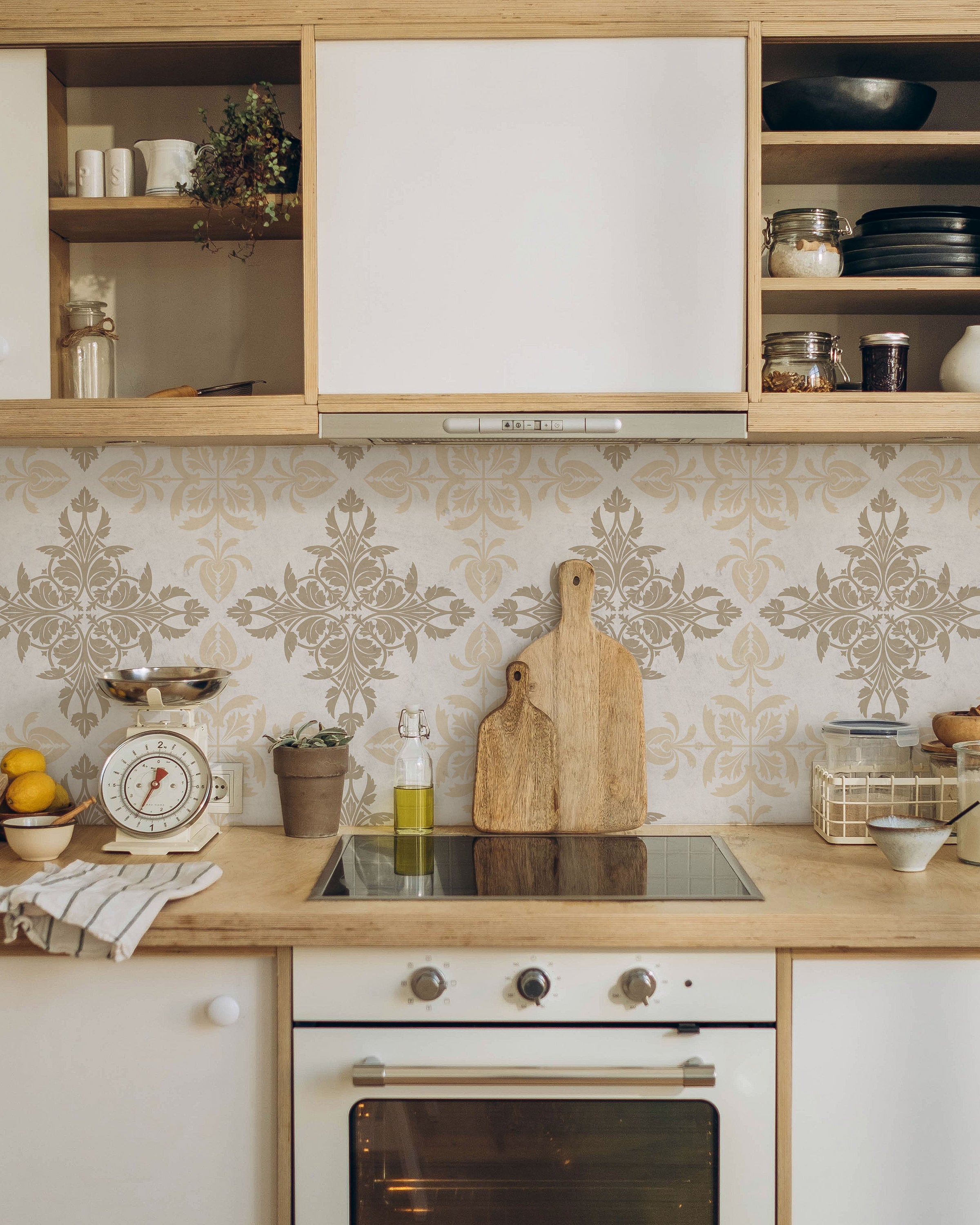 Christopher Dresser x Decorative Symmetry Peel and Stick Wallpaper, Removable Wallpaper, Traditional Wallpaper - Warm Beige | DeccoPrint