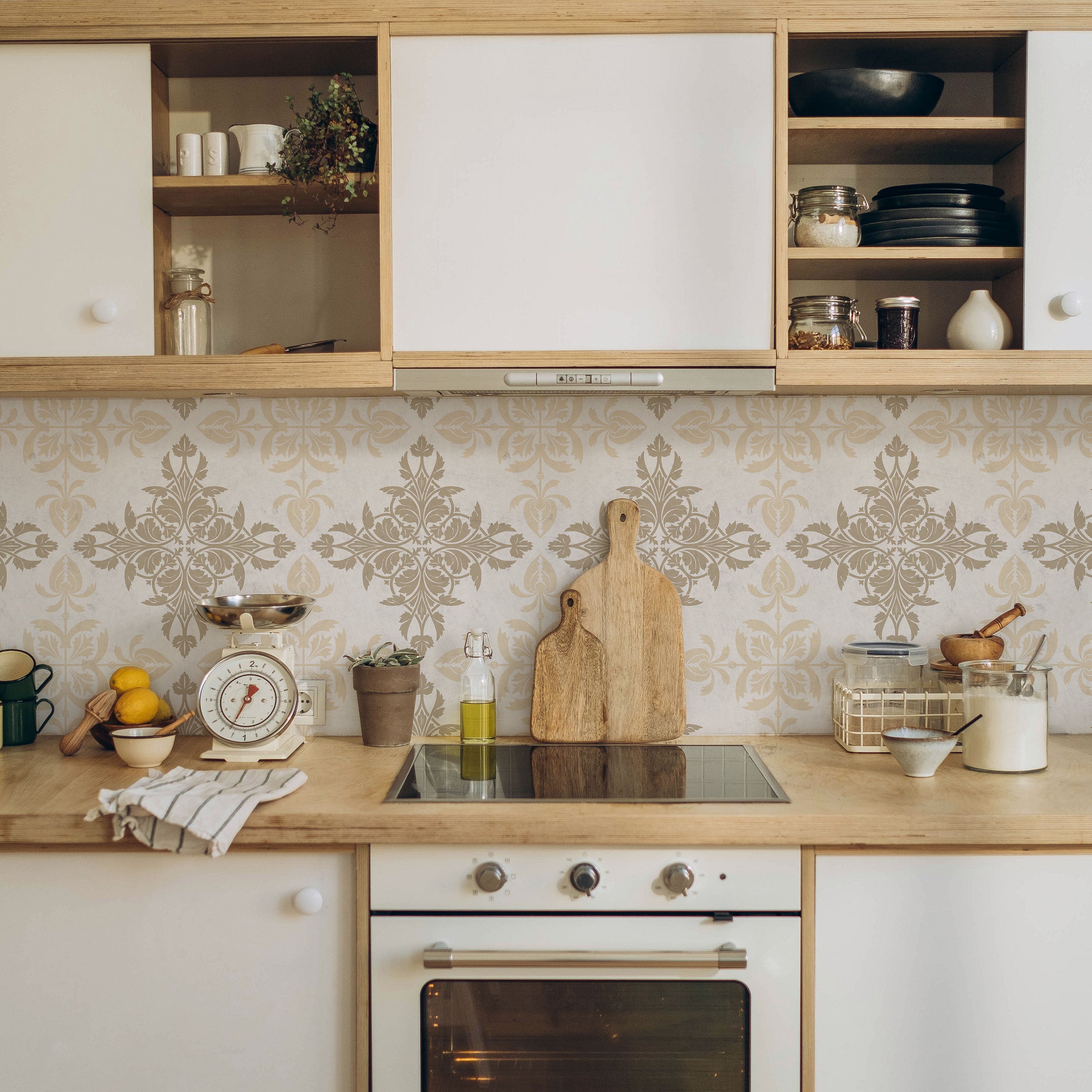 Christopher Dresser x Decorative Symmetry Peel and Stick Wallpaper, Removable Wallpaper, Traditional Wallpaper - Warm Beige | DeccoPrint