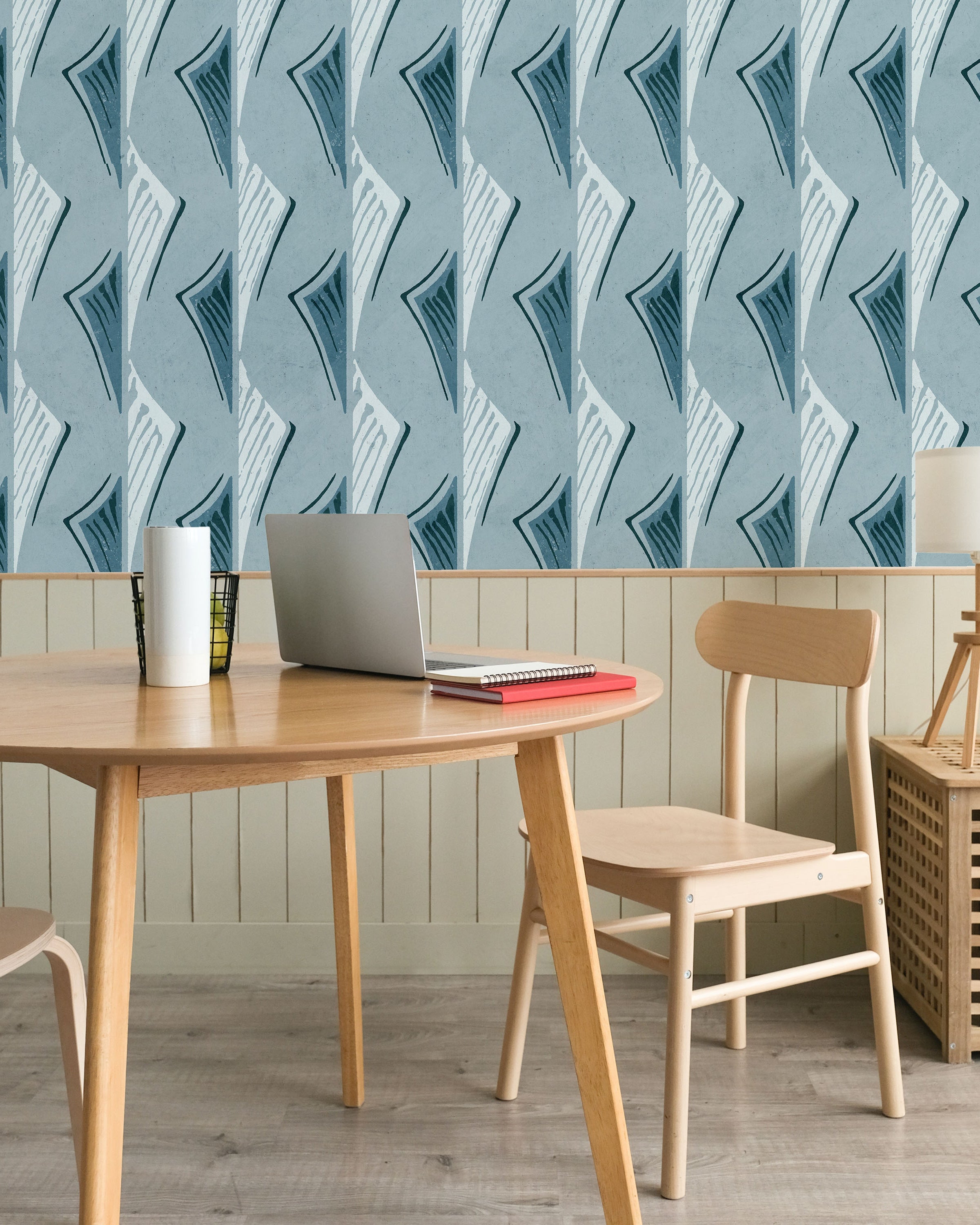 Furuya Korin x Dancing Fans Peel and Stick Wallpaper, Removable Wallpaper, Traditional Wallpaper - Soft Blue | DeccoPrint