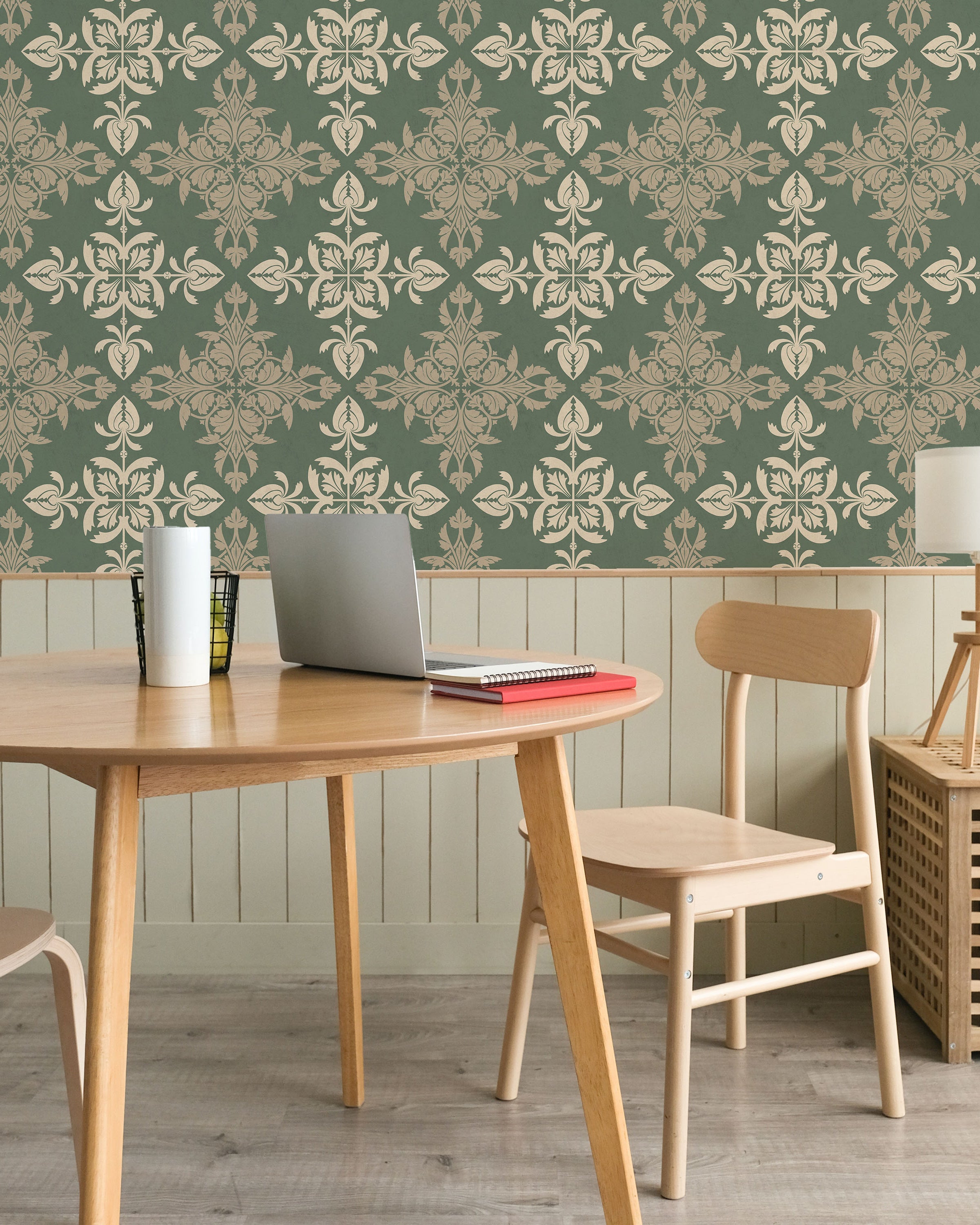 Christopher Dresser x Decorative Symmetry Peel and Stick Wallpaper, Removable Wallpaper, Traditional Wallpaper - Dusty Green | DeccoPrint
