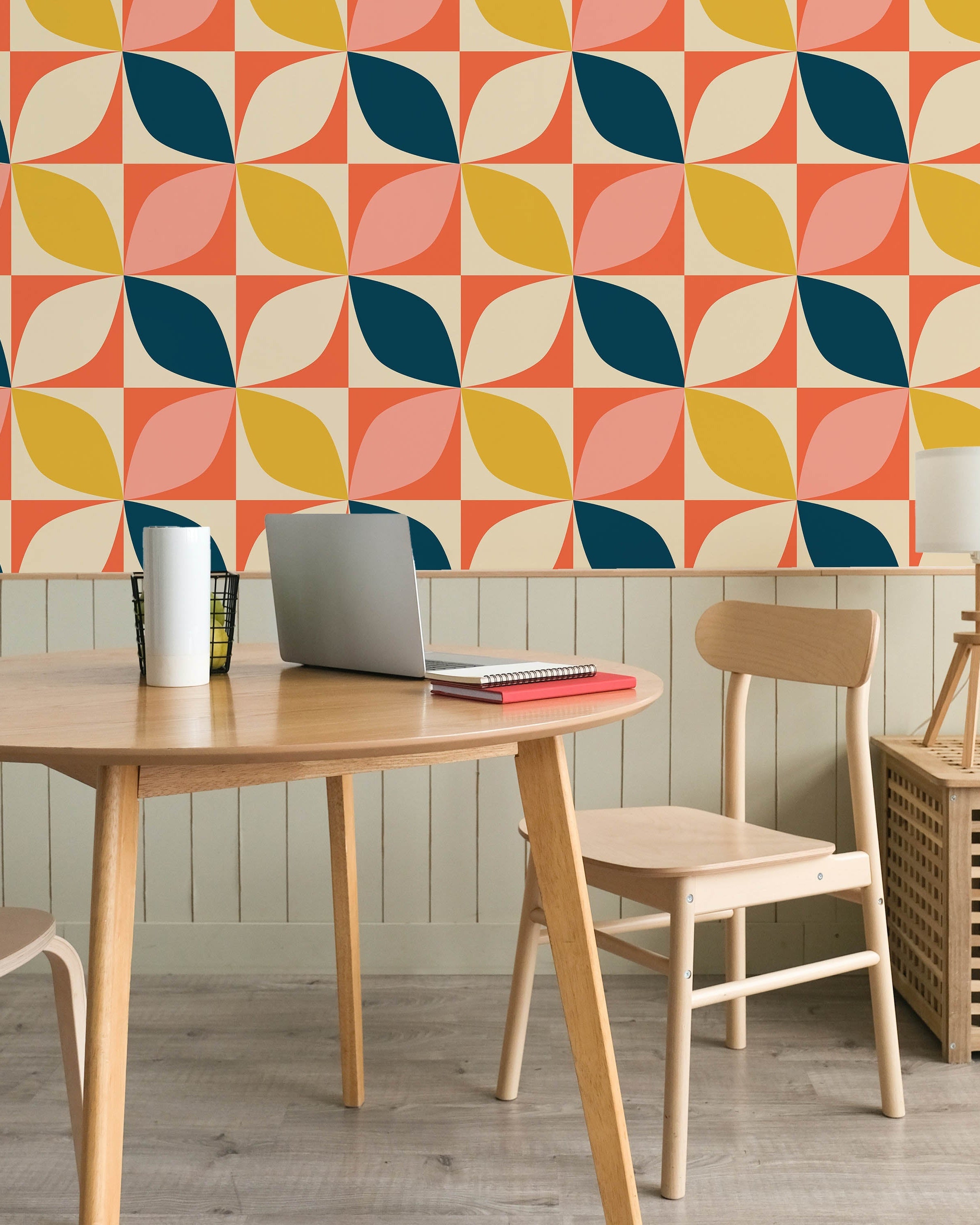 Geometric Bauhaus Peel and Stick Wallpaper, Removable Wallpaper, Traditional Wallpaper - Orange | DeccoPrint
