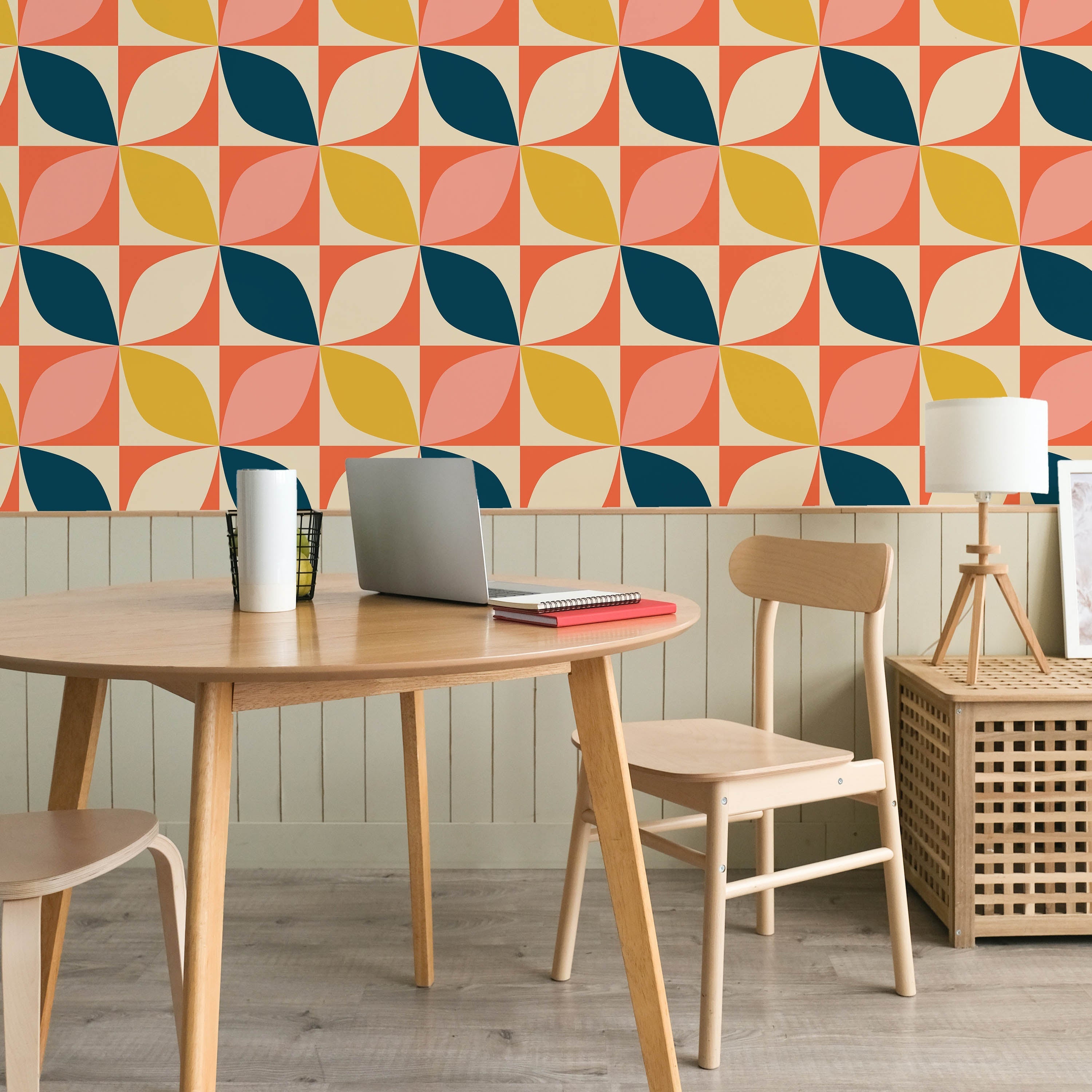 Geometric Bauhaus Peel and Stick Wallpaper, Removable Wallpaper, Traditional Wallpaper - Orange | DeccoPrint