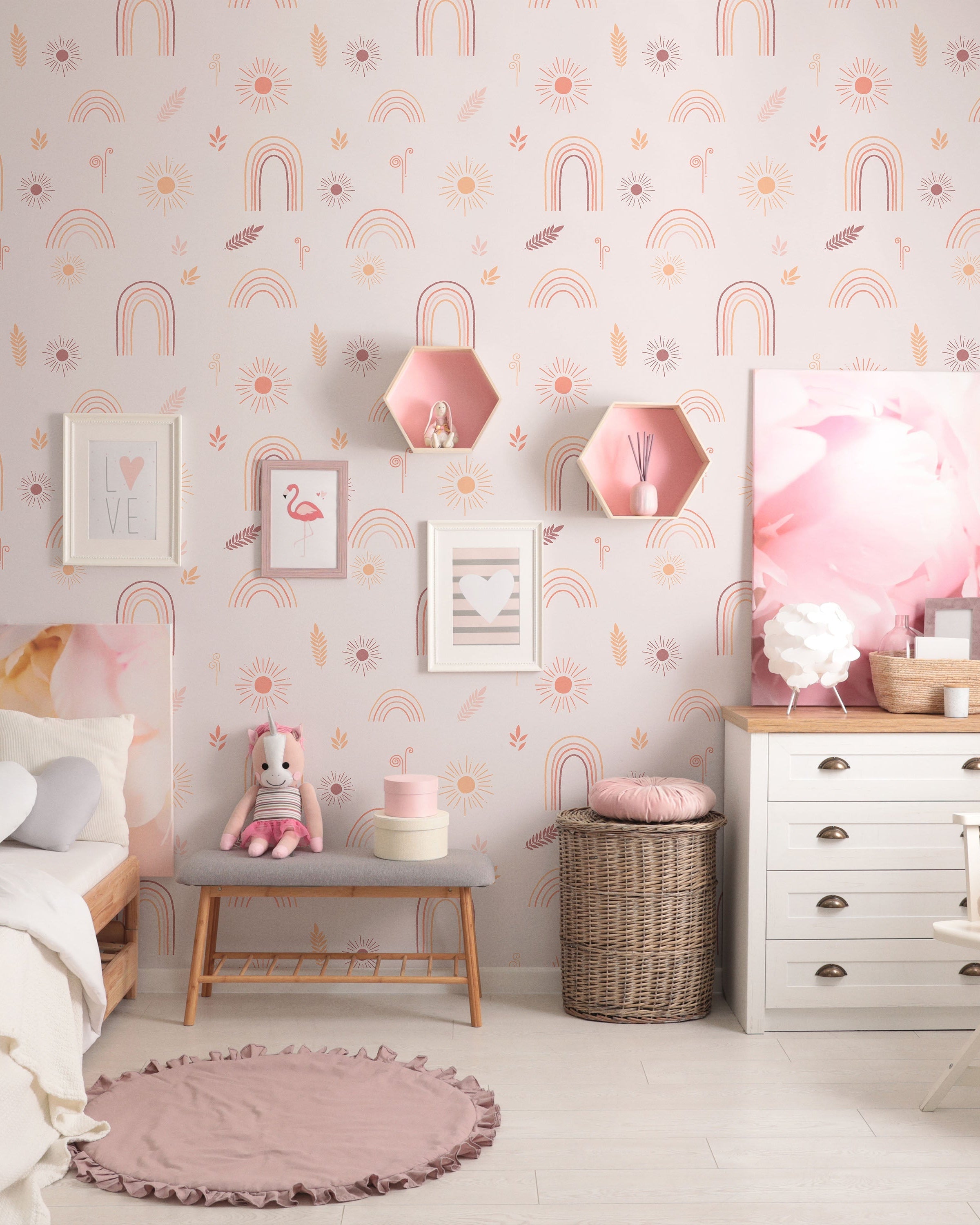 Child's Dreams Peel and Stick Wallpaper, Removable Wallpaper, Traditional Wallpaper - Dusty Pink | DeccoPrint