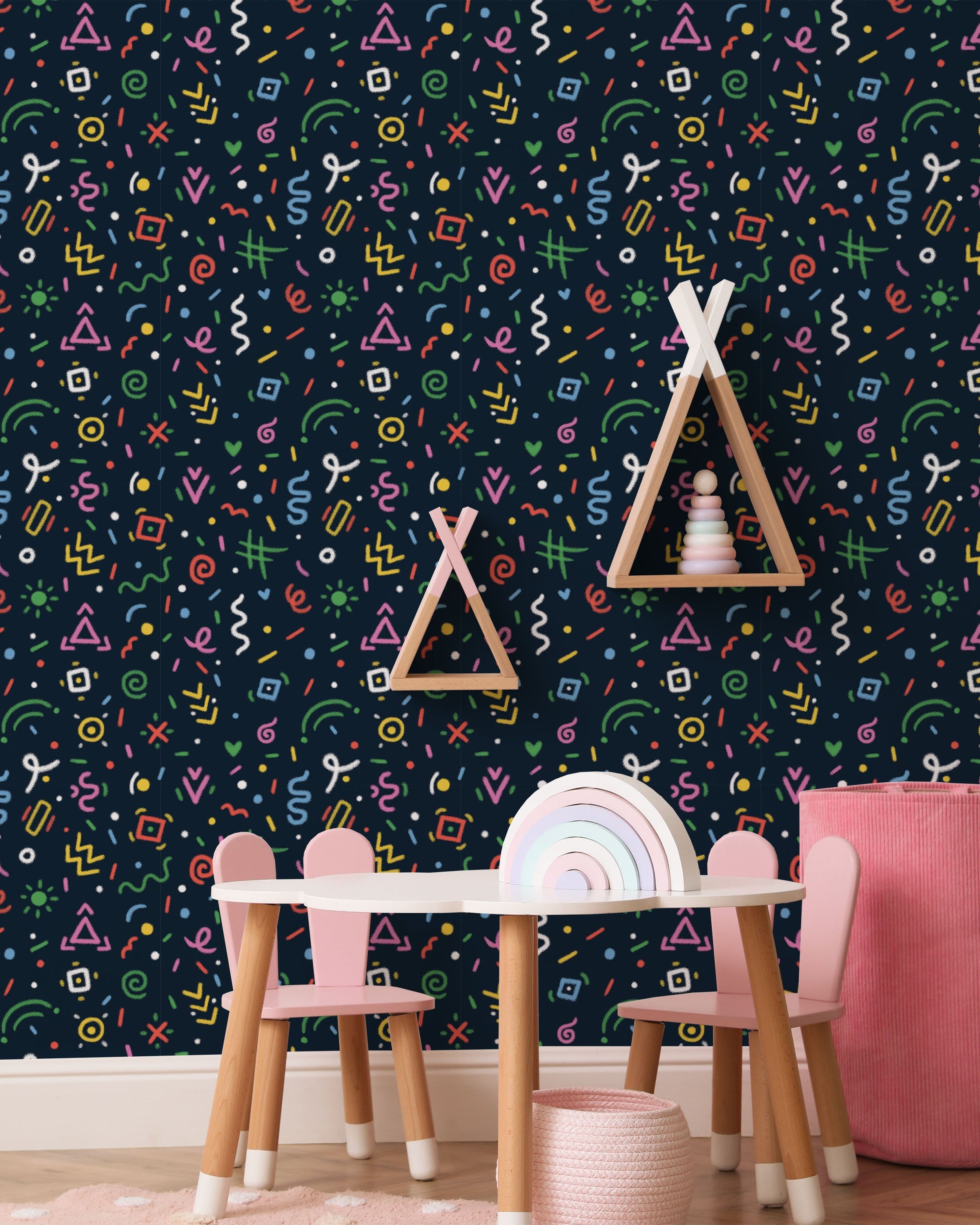 Chalk Doodles Peel and Stick Wallpaper, Removable Wallpaper, Traditional Wallpaper - Navy Blue | DeccoPrint