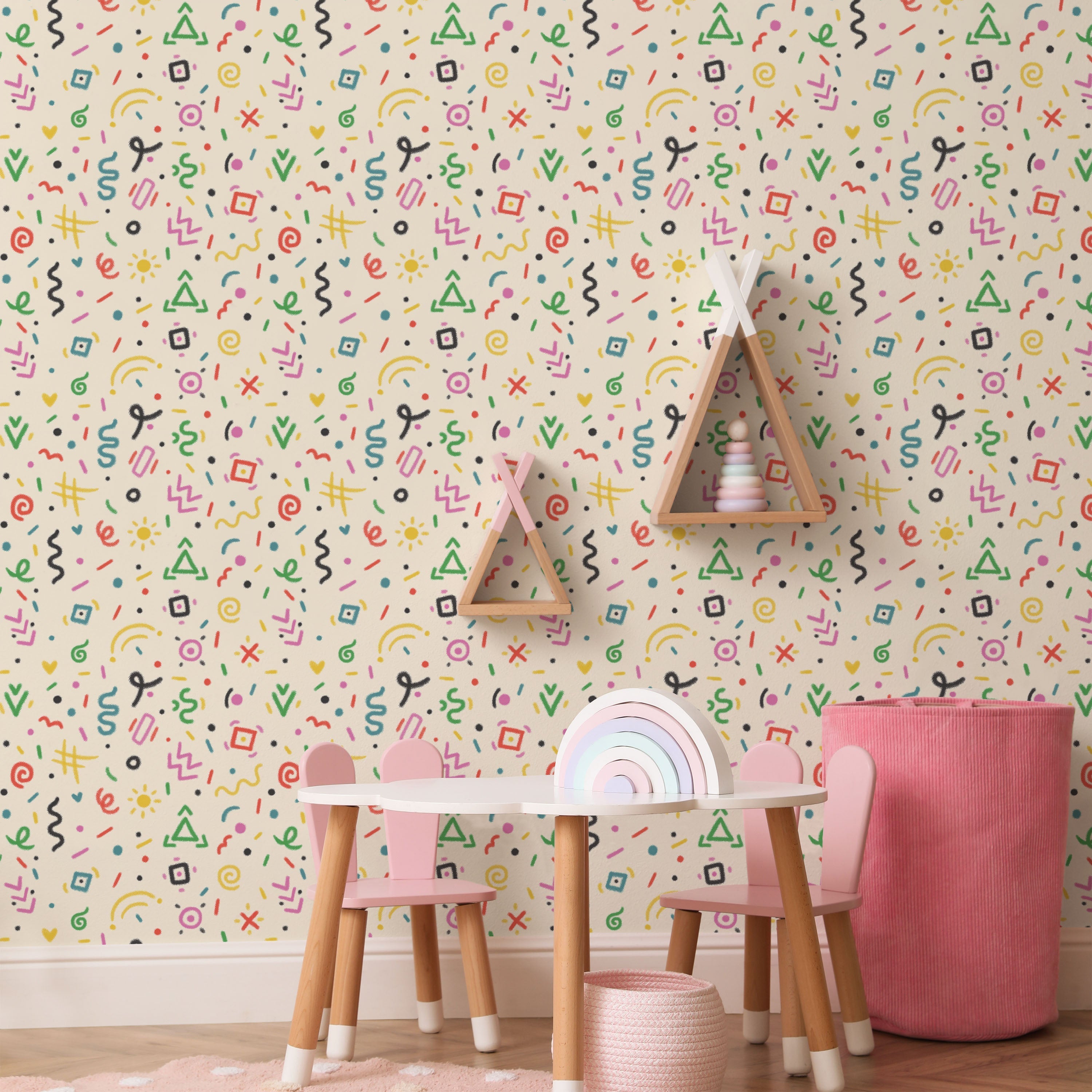 Chalk Doodles Peel and Stick Wallpaper, Removable Wallpaper, Traditional Wallpaper - Warm Beige | DeccoPrint