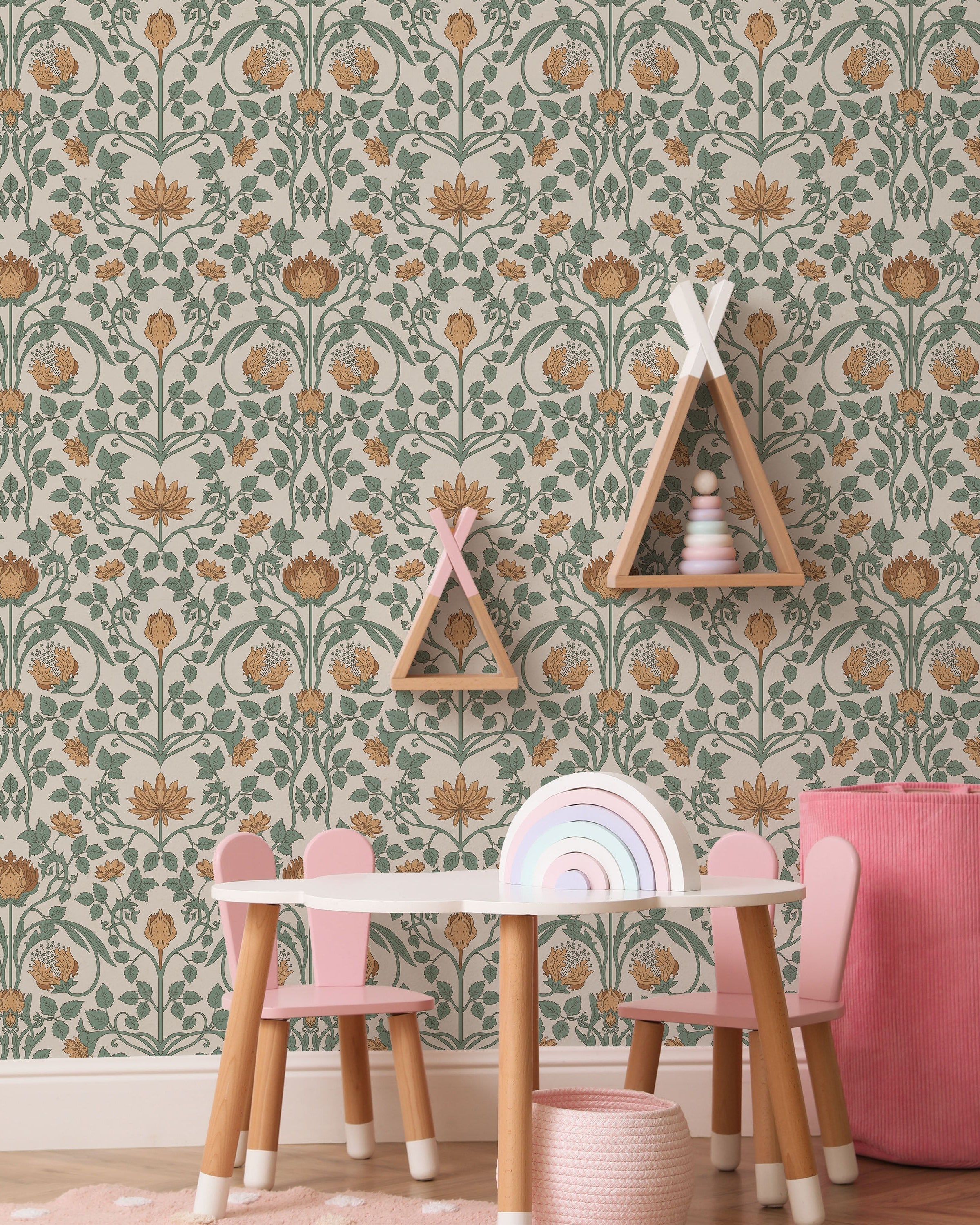 Art Nouveau Peel and Stick Wallpaper, Removable Wallpaper, Traditional Wallpaper - Amber Beige | DeccoPrint