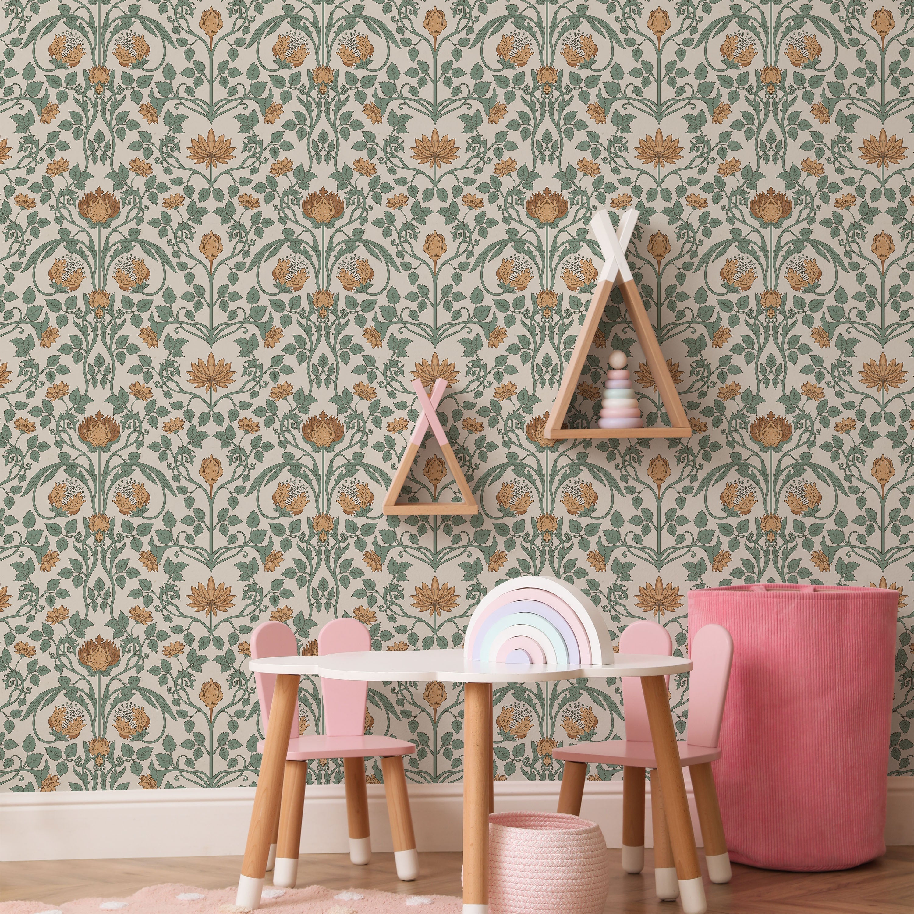 Art Nouveau Peel and Stick Wallpaper, Removable Wallpaper, Traditional Wallpaper - Amber Beige | DeccoPrint