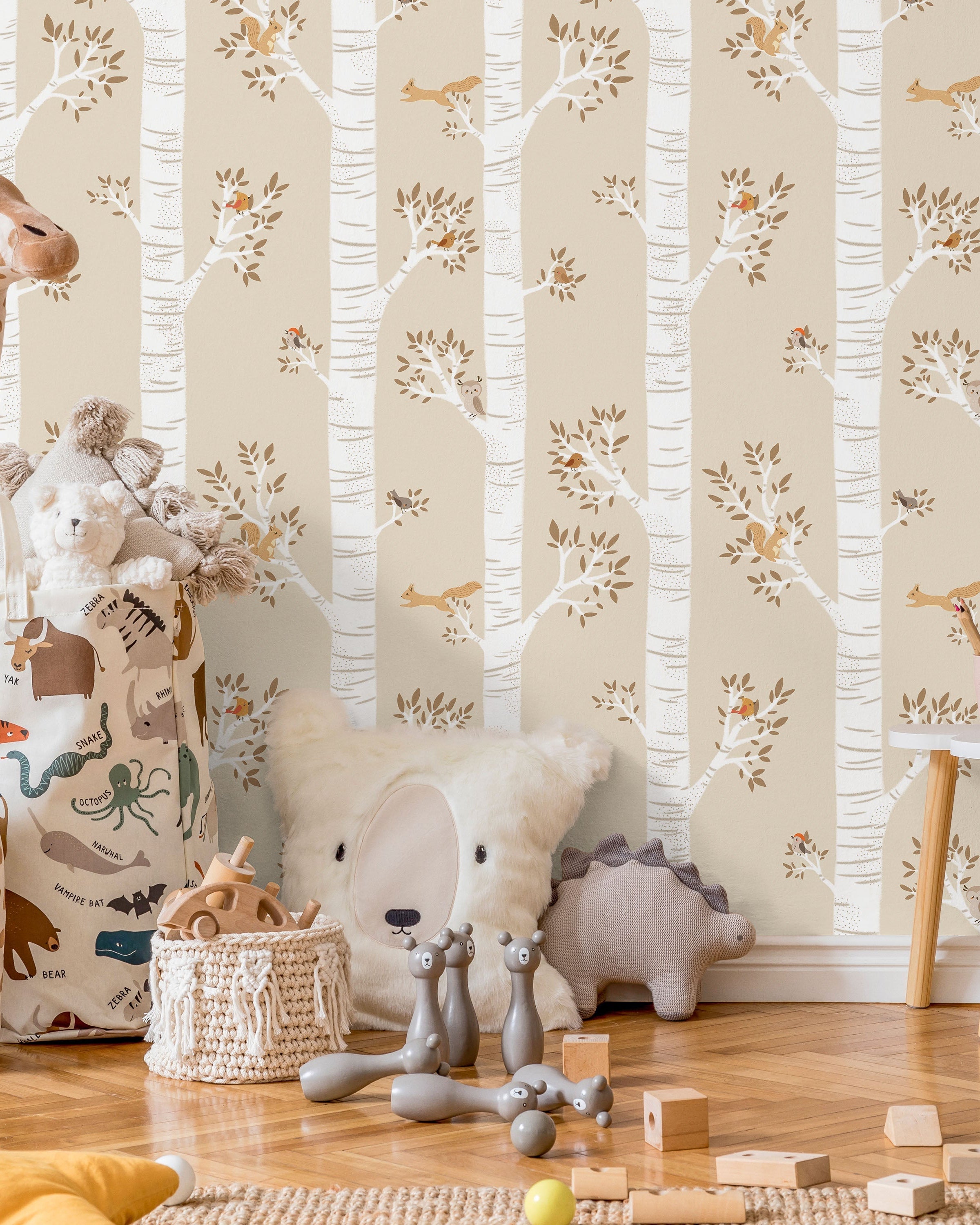 Treetop Tales Peel and Stick Wallpaper, Removable Wallpaper, Traditional Wallpaper - Cream Beige | DeccoPrint