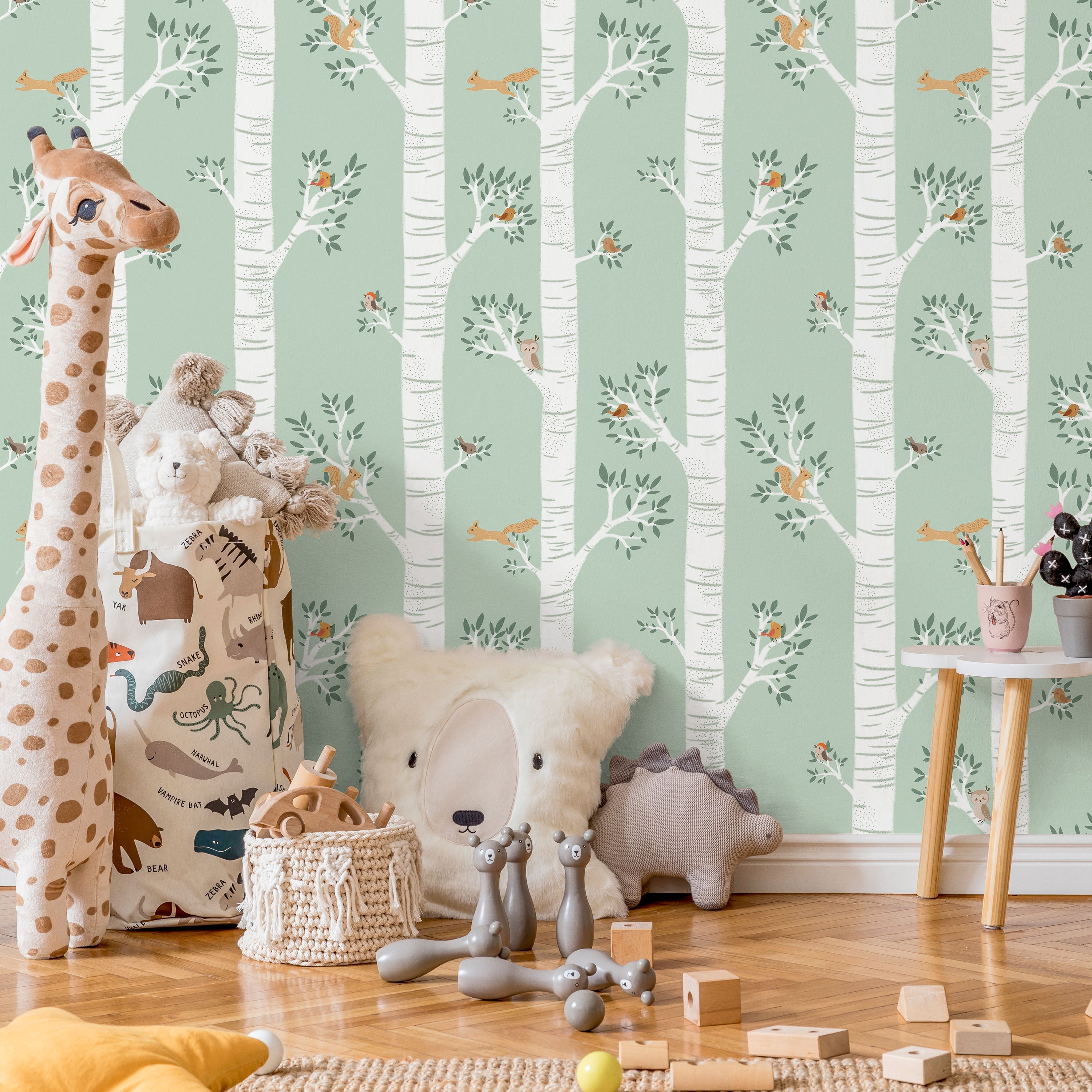 Treetop Tales Peel and Stick Wallpaper, Removable Wallpaper, Traditional Wallpaper - Sage Green | DeccoPrint