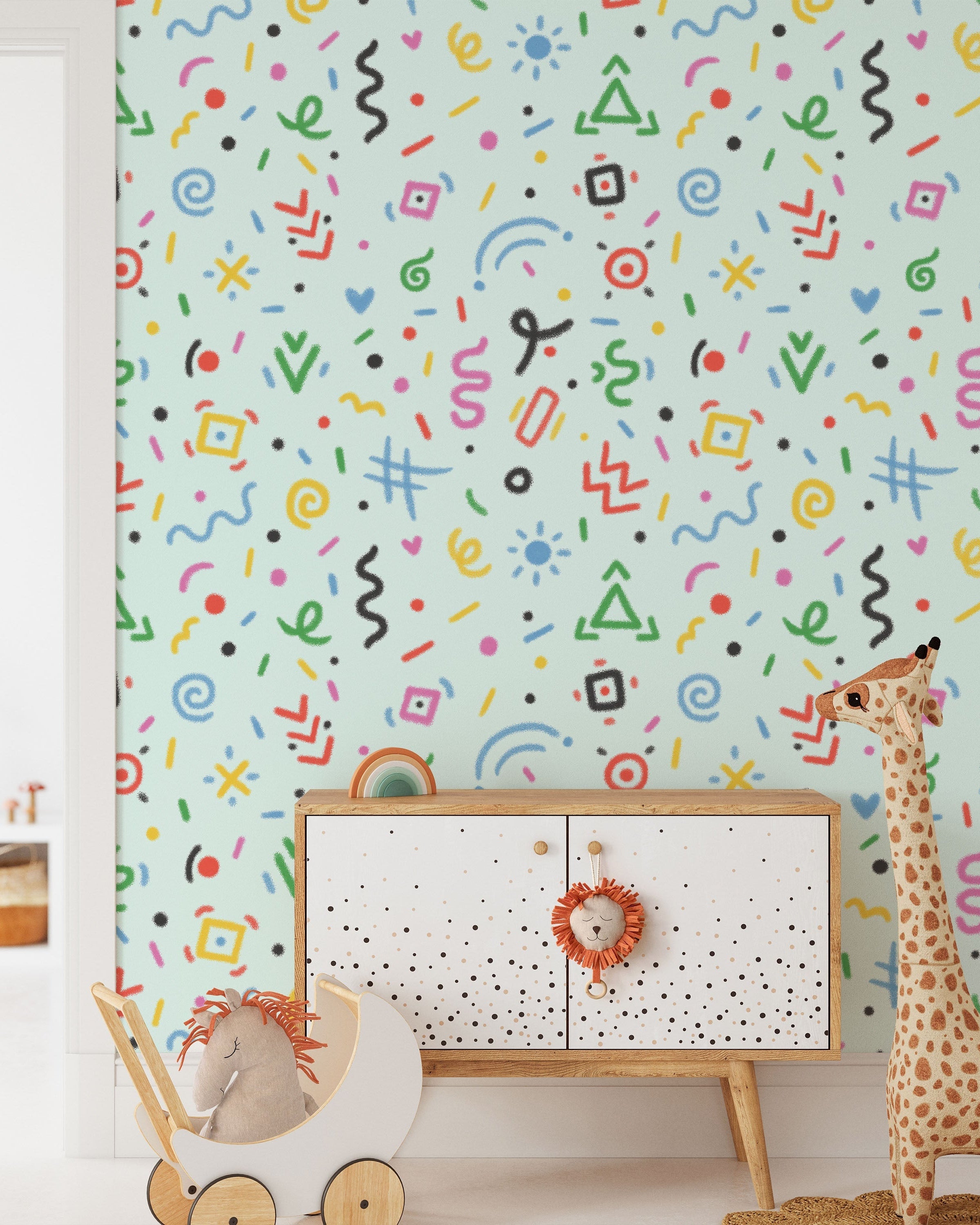 Chalk Doodles Peel and Stick Wallpaper, Removable Wallpaper, Traditional Wallpaper - Light Mint | DeccoPrint