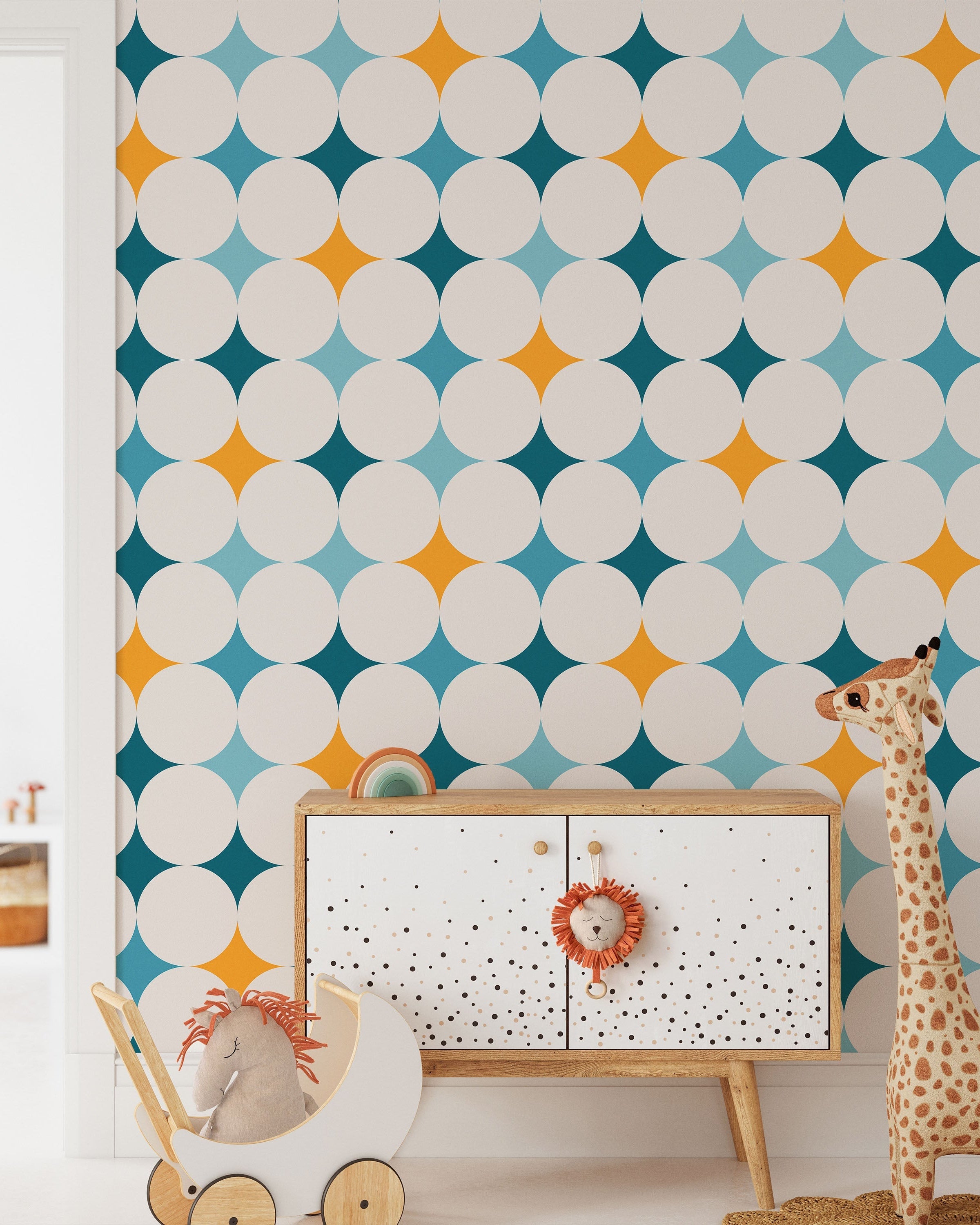 Abstract Bauhaus Peel and Stick Wallpaper, Removable Wallpaper, Traditional Wallpaper - Blue | DeccoPrint