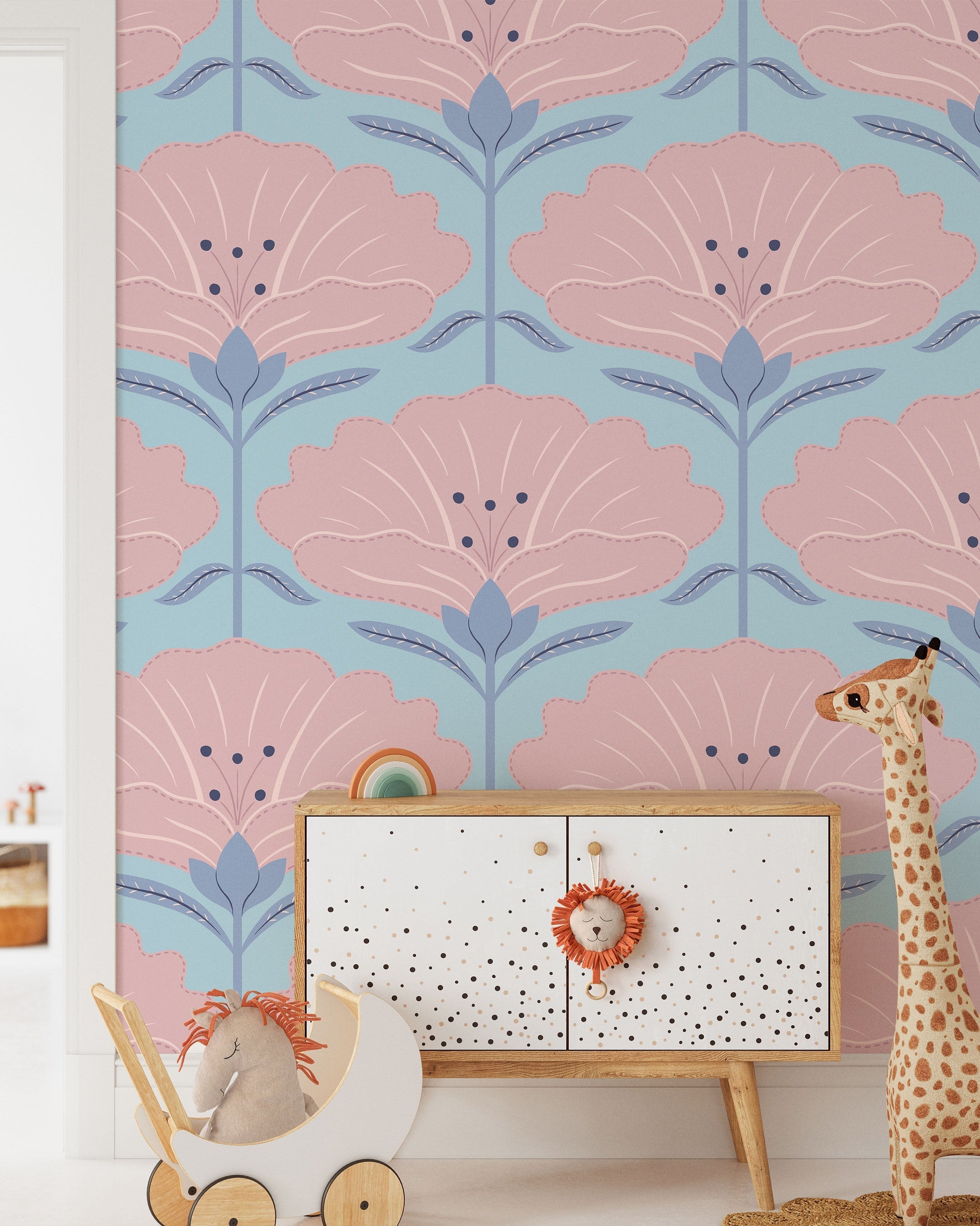 Dreamy Daisies Peel and Stick Wallpaper, Removable Wallpaper, Traditional Wallpaper - Blue | DeccoPrint