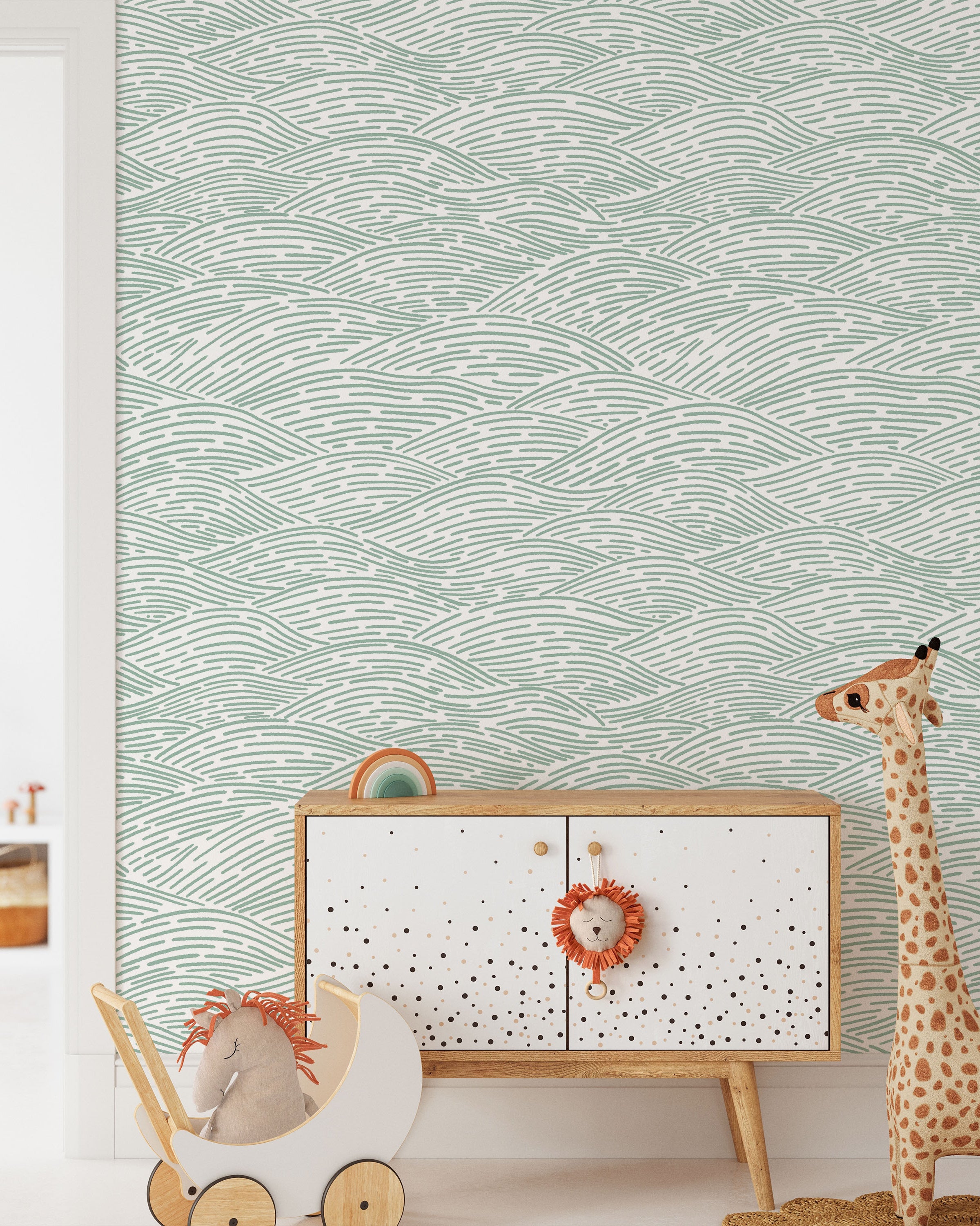 Calm Waves Peel and Stick Wallpaper, Removable Wallpaper, Traditional Wallpaper - Soft Sage | DeccoPrint