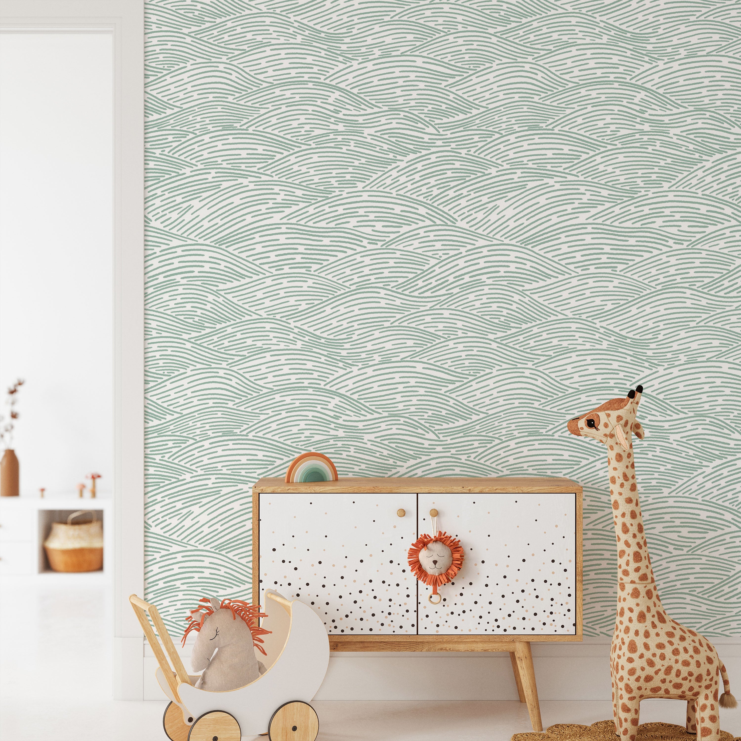 Calm Waves Peel and Stick Wallpaper, Removable Wallpaper, Traditional Wallpaper - Soft Sage | DeccoPrint