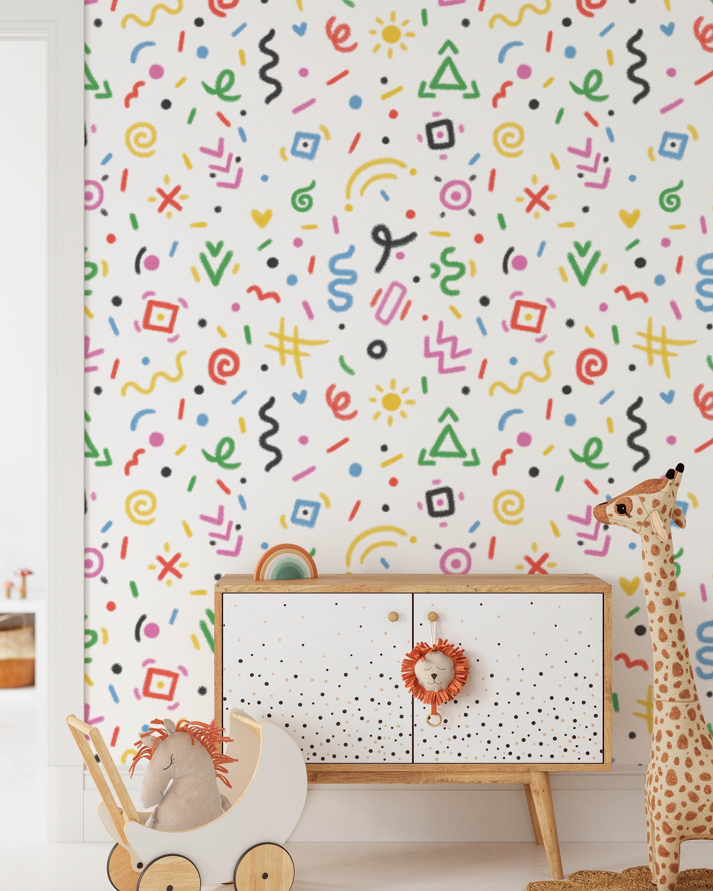 Chalk Doodles Peel and Stick Wallpaper, Removable Wallpaper, Traditional Wallpaper - Chalk White | DeccoPrint