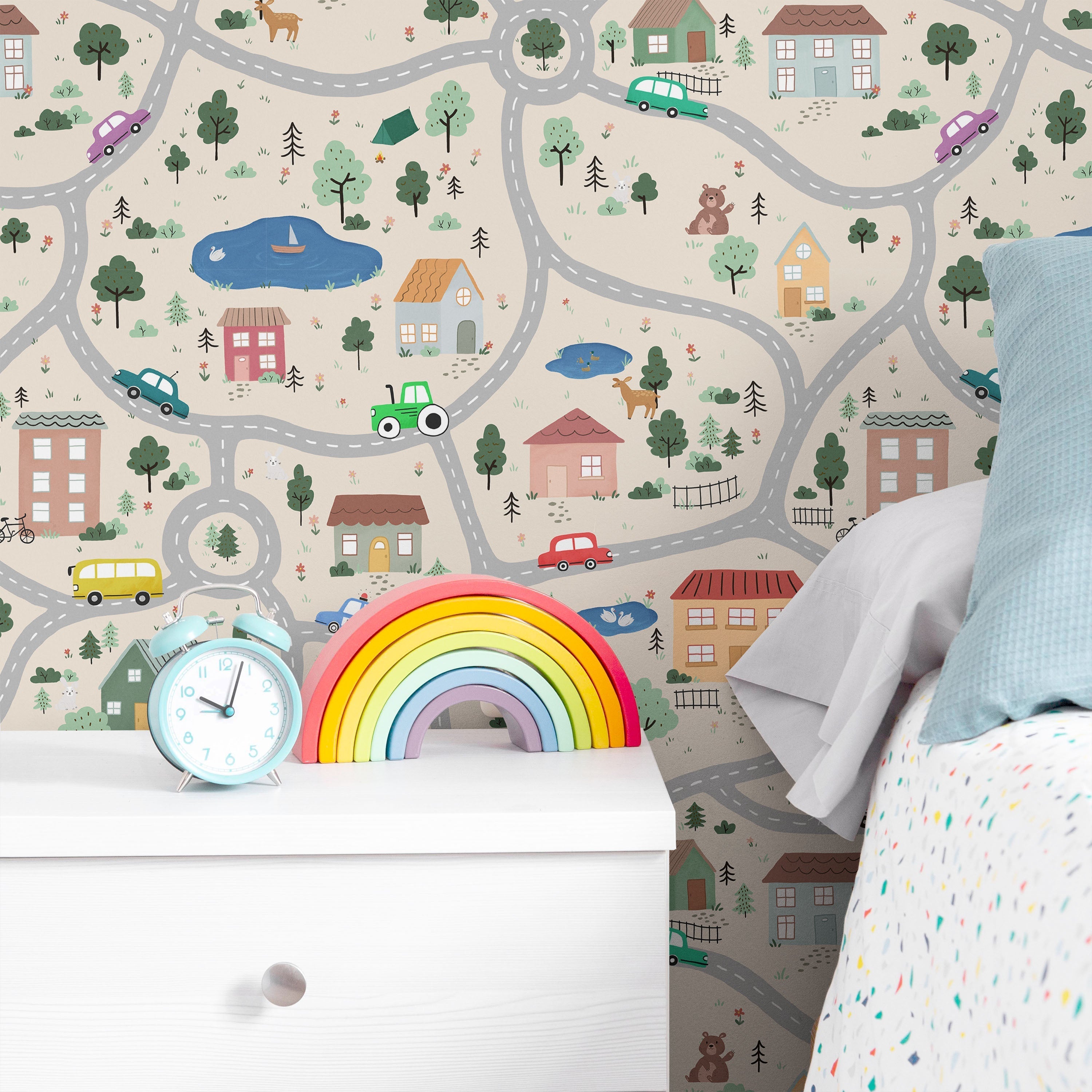 Tiny Town Explorer Peel and Stick Wallpaper, Removable Wallpaper, Traditional Wallpaper - Sand | DeccoPrint