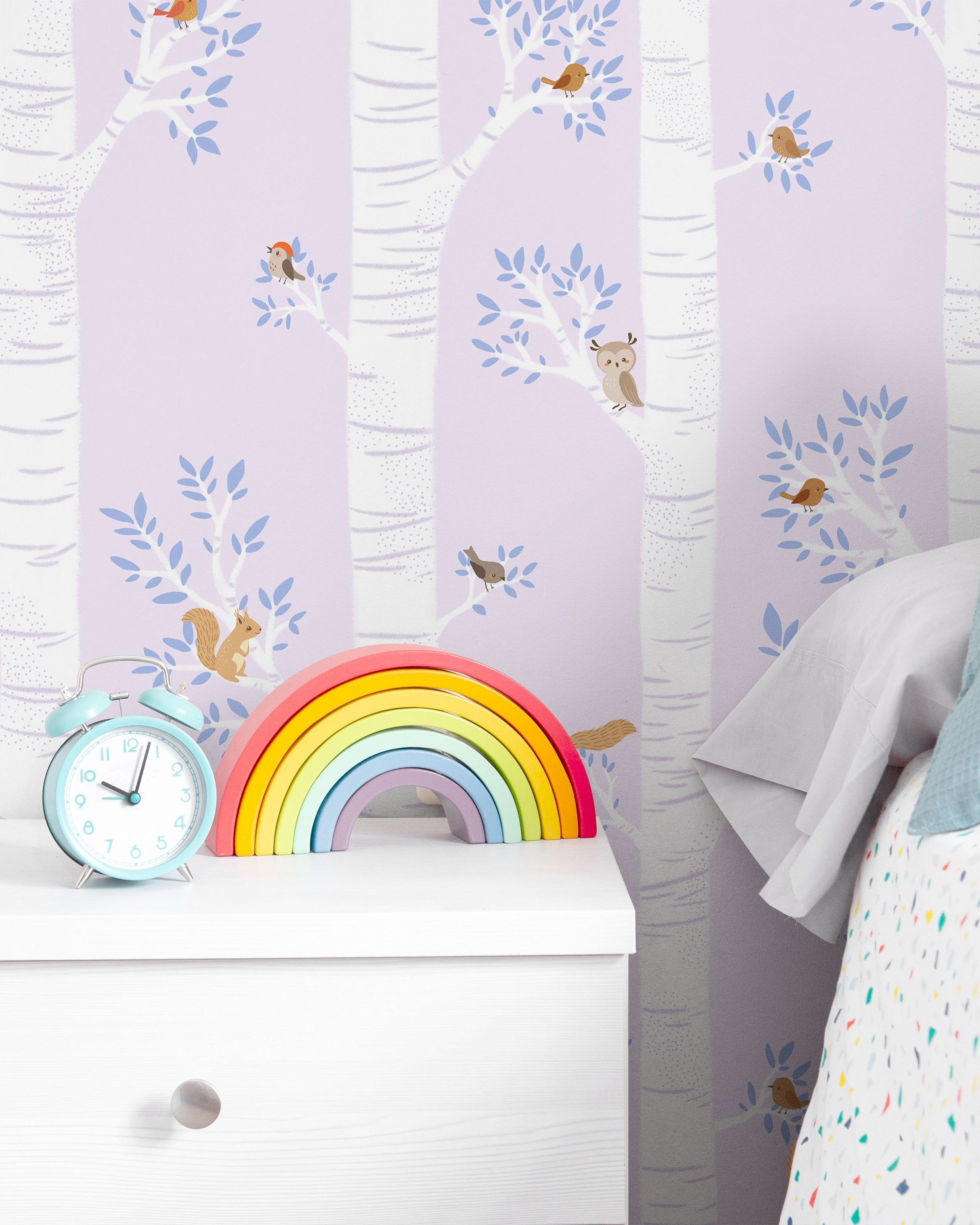 Treetop Tales Peel and Stick Wallpaper, Removable Wallpaper, Traditional Wallpaper - Soft Lilac | DeccoPrint