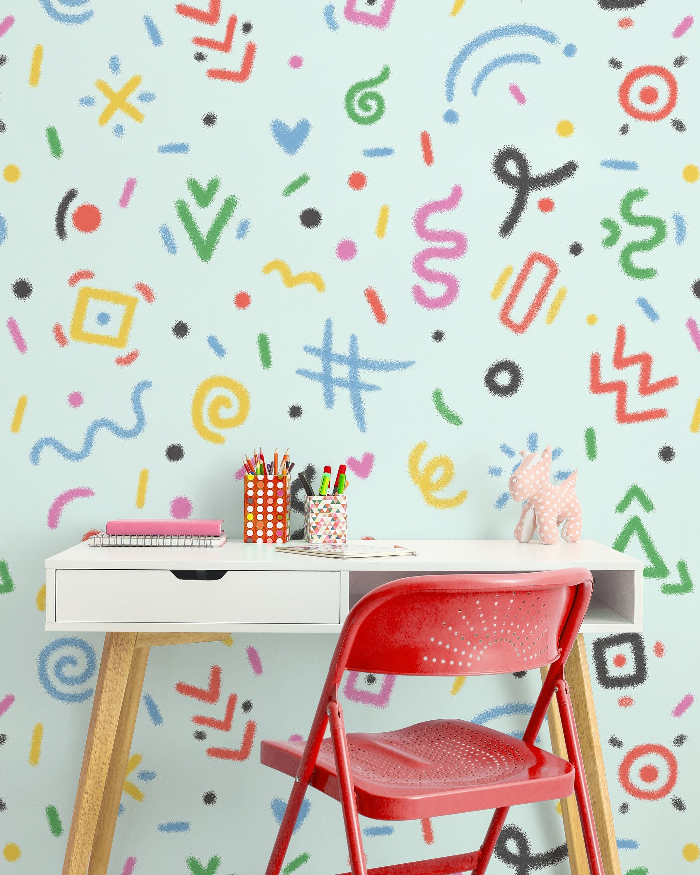 Chalk Doodles Peel and Stick Wallpaper, Removable Wallpaper, Traditional Wallpaper - Light Mint | DeccoPrint