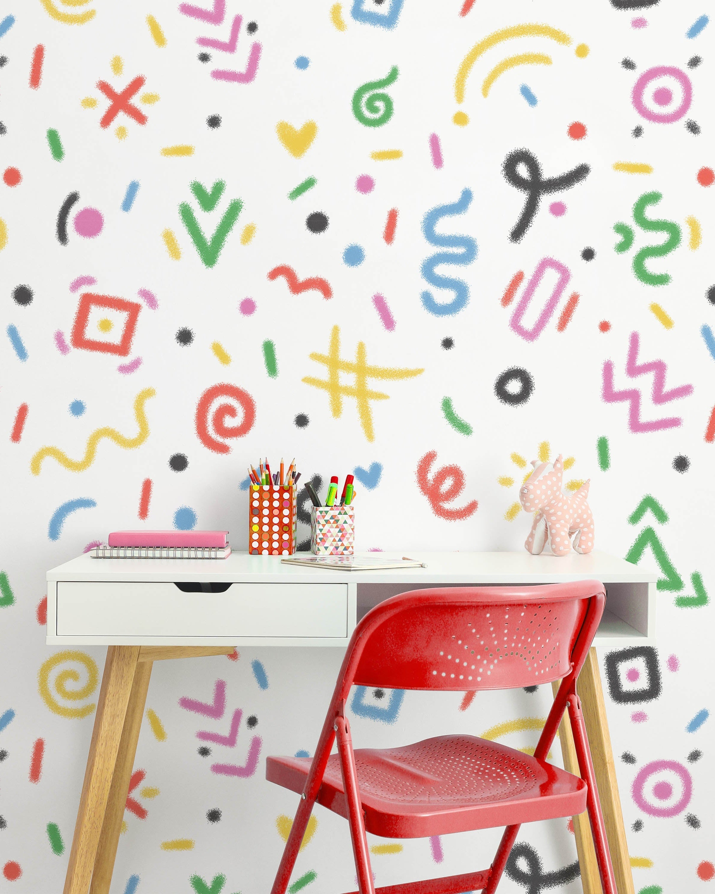 Chalk Doodles Peel and Stick Wallpaper, Removable Wallpaper, Traditional Wallpaper - Chalk White | DeccoPrint