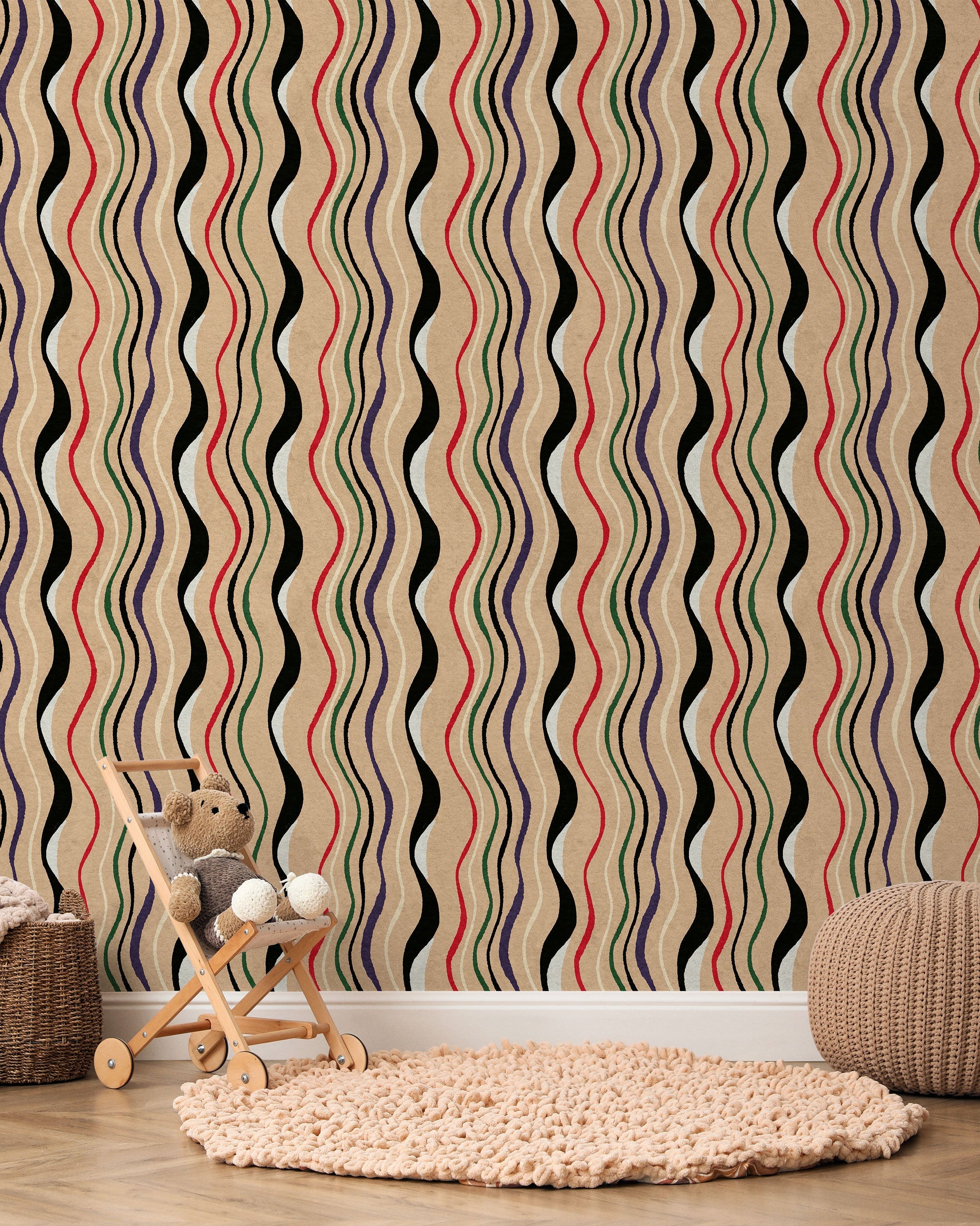 Furuya Korin x Korin Waves Peel and Stick Wallpaper, Removable Wallpaper, Traditional Wallpaper - Sand Beige | DeccoPrint